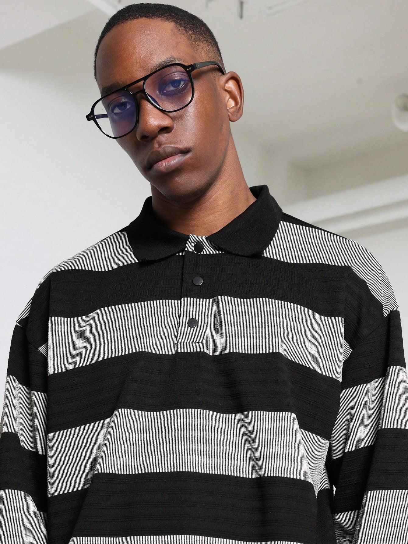 Regular Fit Texture Stripe Long Sleeve Polo Shirt