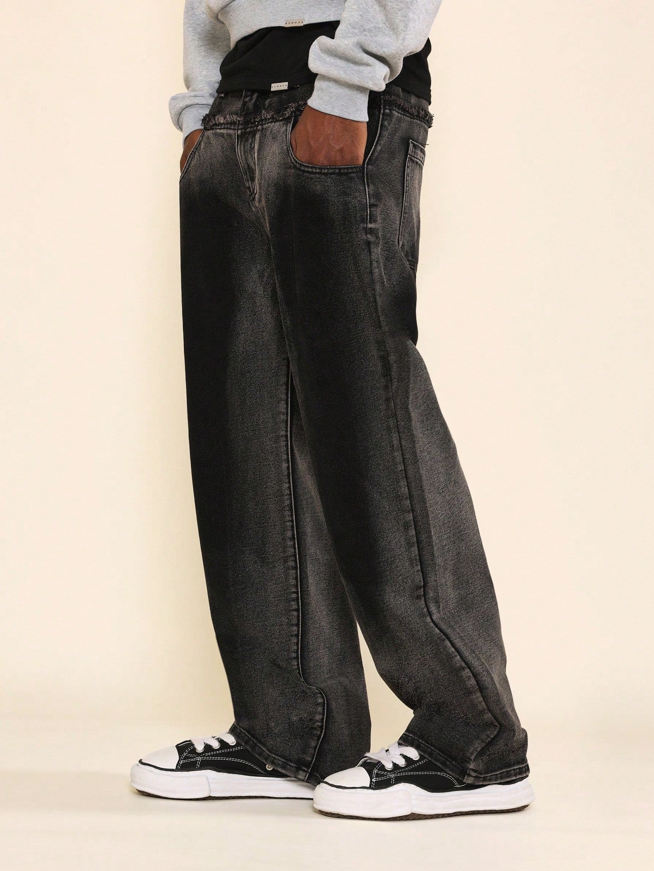 Loose Fit Double Waist Washed Jean