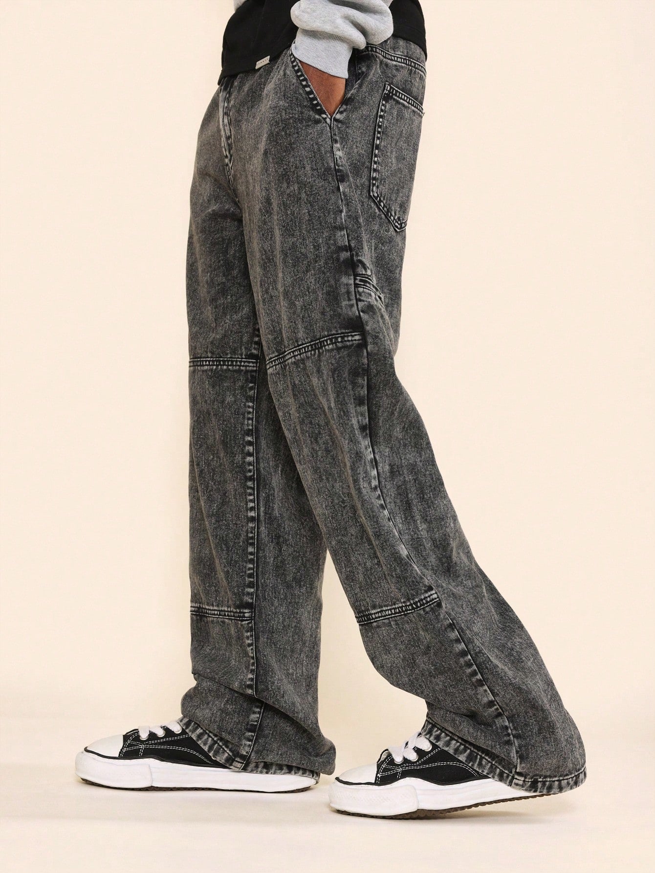 Straight Fit Washed Double Knee Jean