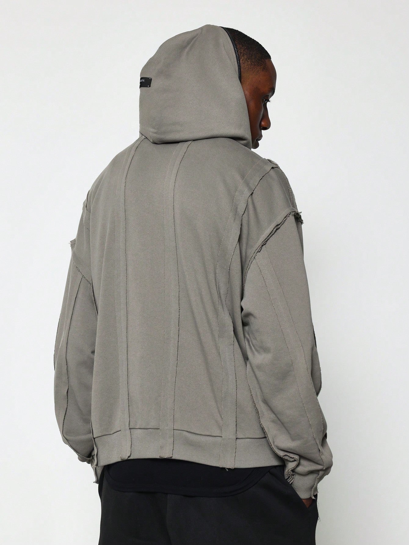 Oversized Zip-Up Hoodie With Exposed Seam And Embroidery