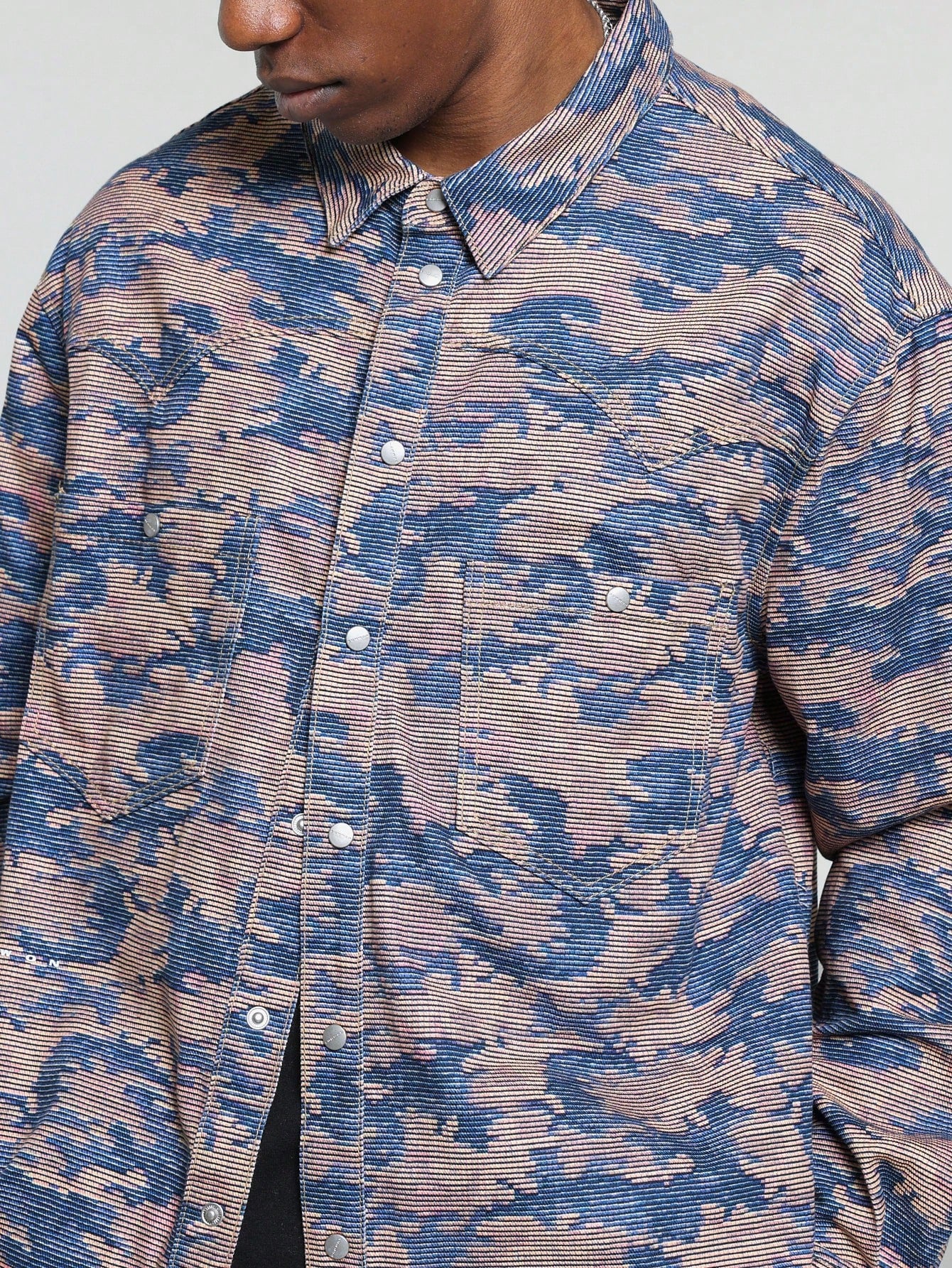 Regular Fit Printed Twill Denim Western Shirt