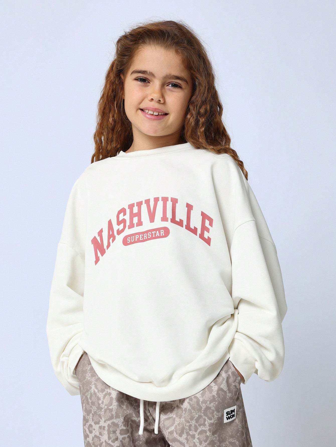 Tween Girls Oversized Nashville Graphic Print Sweatshirt