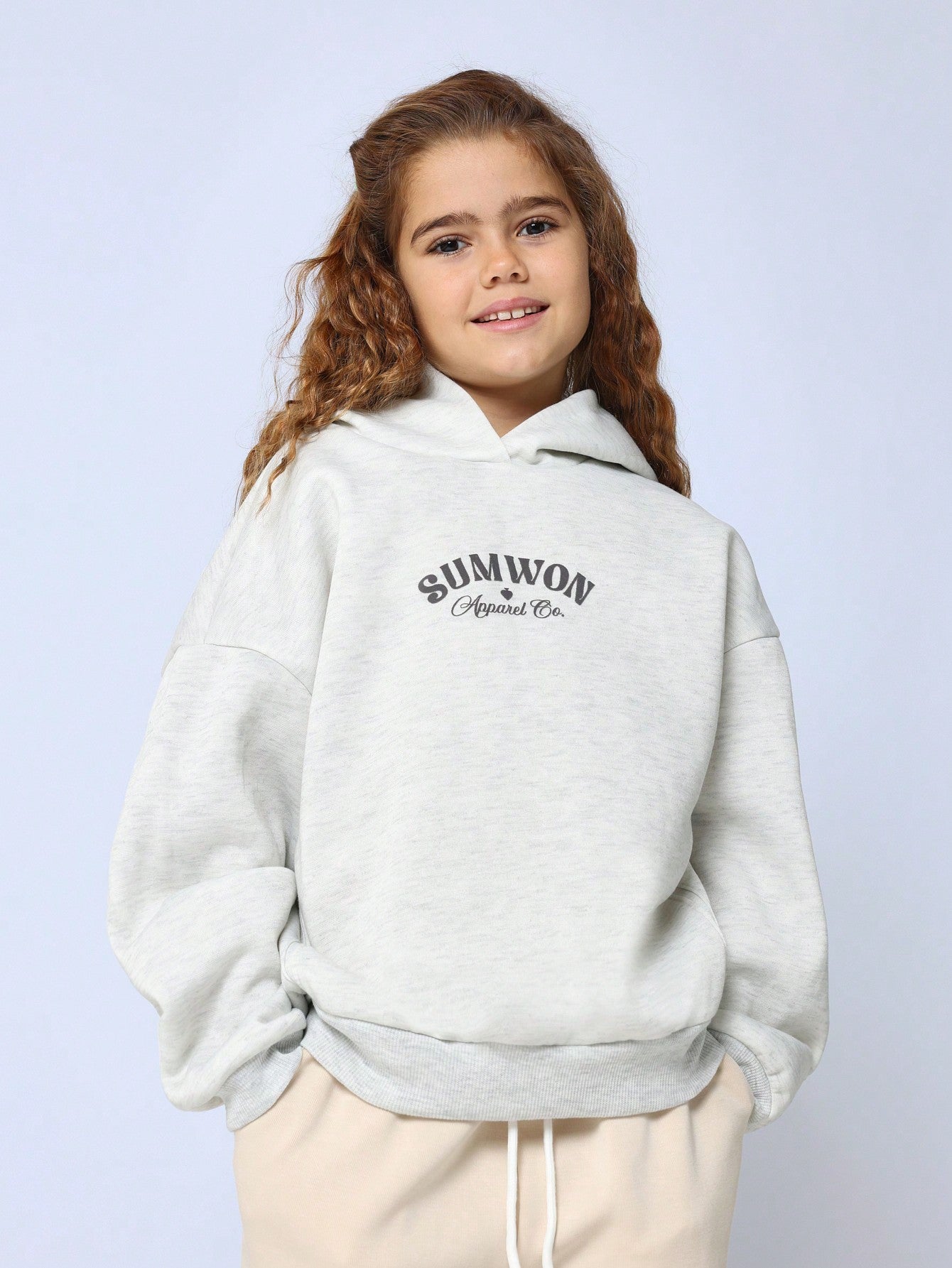 Tween Girls Oversized Overhead Carpenter Hoodie With Front Graphic Print