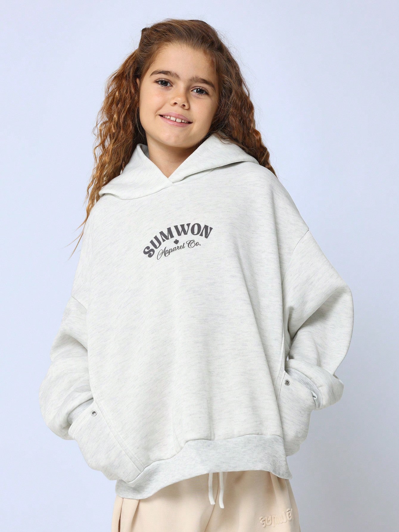 Tween Girls Oversized Overhead Carpenter Hoodie With Front Graphic Print