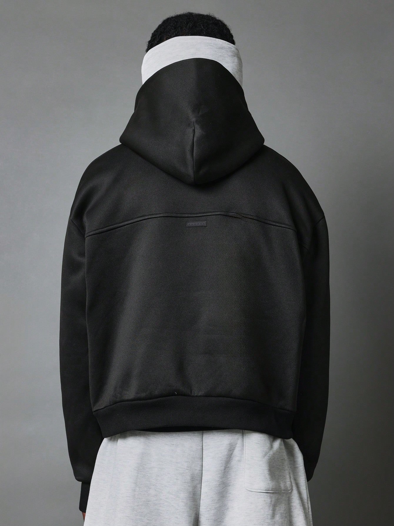 Regular Fit Contrast Colour Zip Masked Overhead Hoodie With Embroidery & Side Pocket