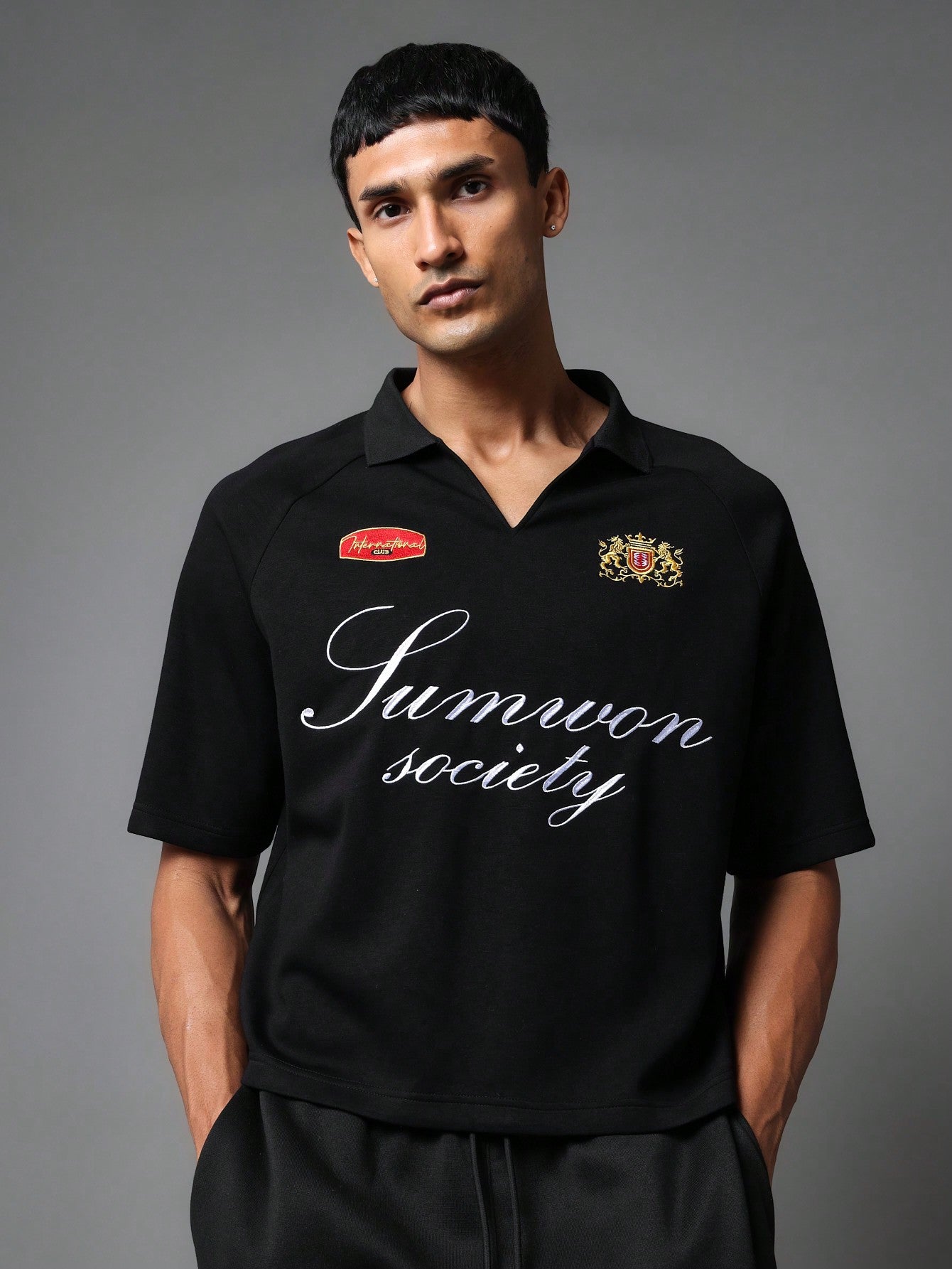 Crop Fit Embroidered Polo Shirt With Applique Badge