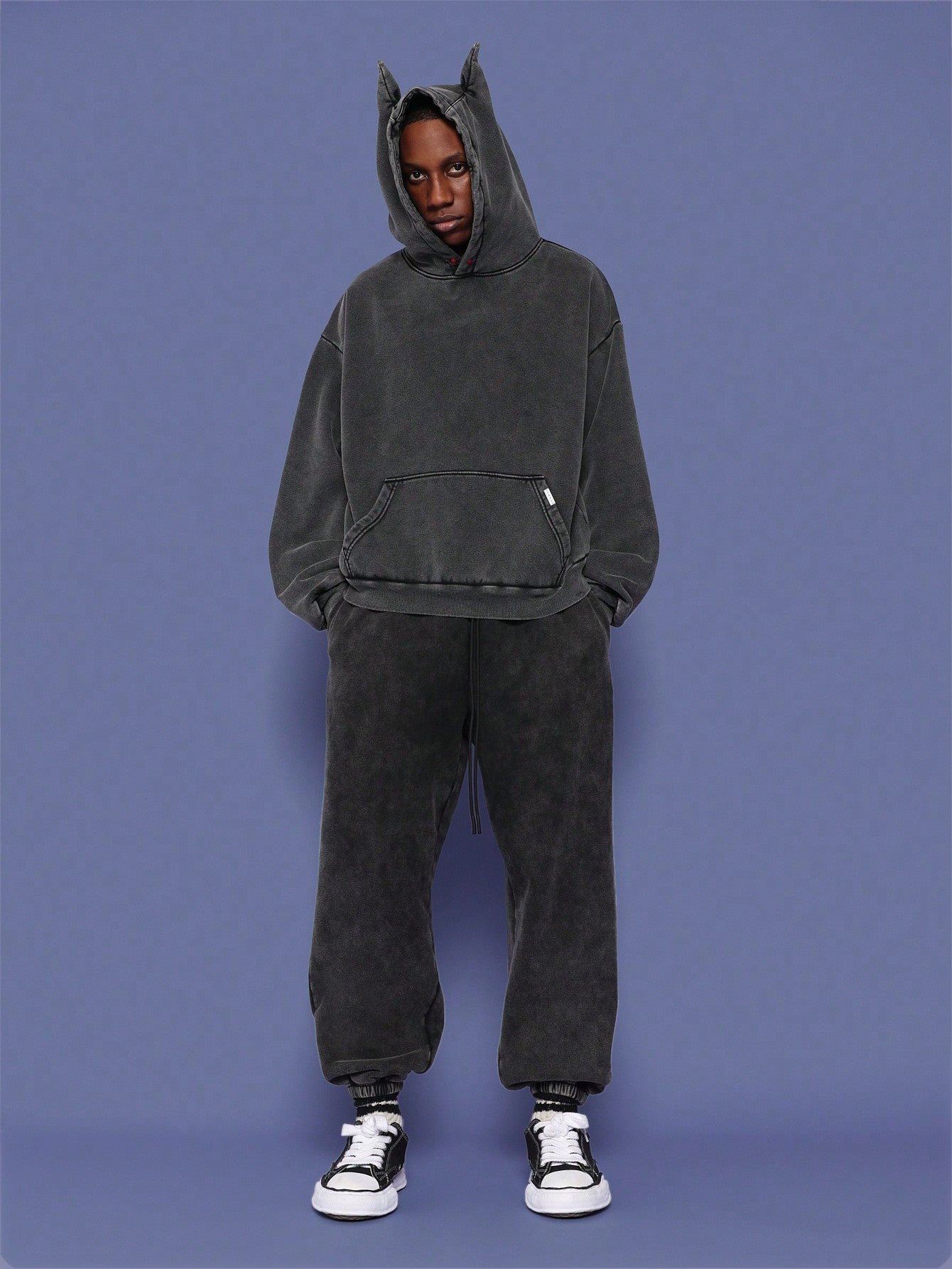 Regular Fit Overhead Washed Hoodie With Ears