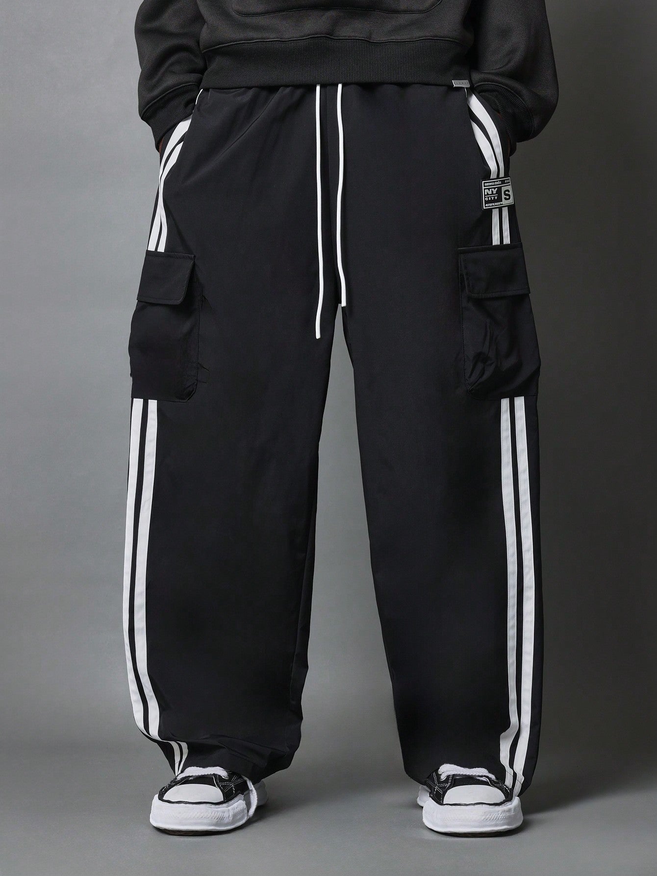 Straight Fit Stripe Cargo Parachute Pant