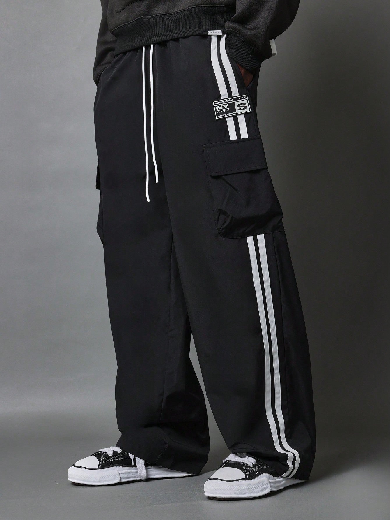 Straight Fit Stripe Cargo Parachute Pant