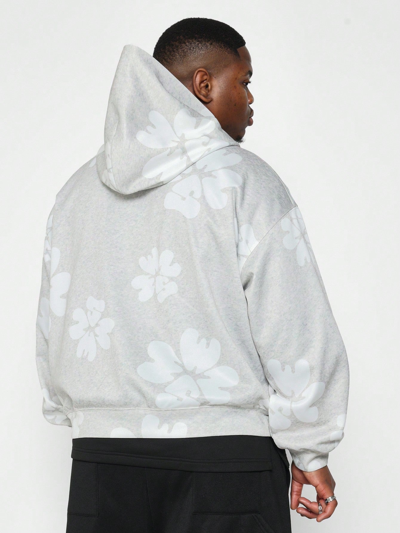 Plus Size Overhead Floral Printed Essential Hoodie