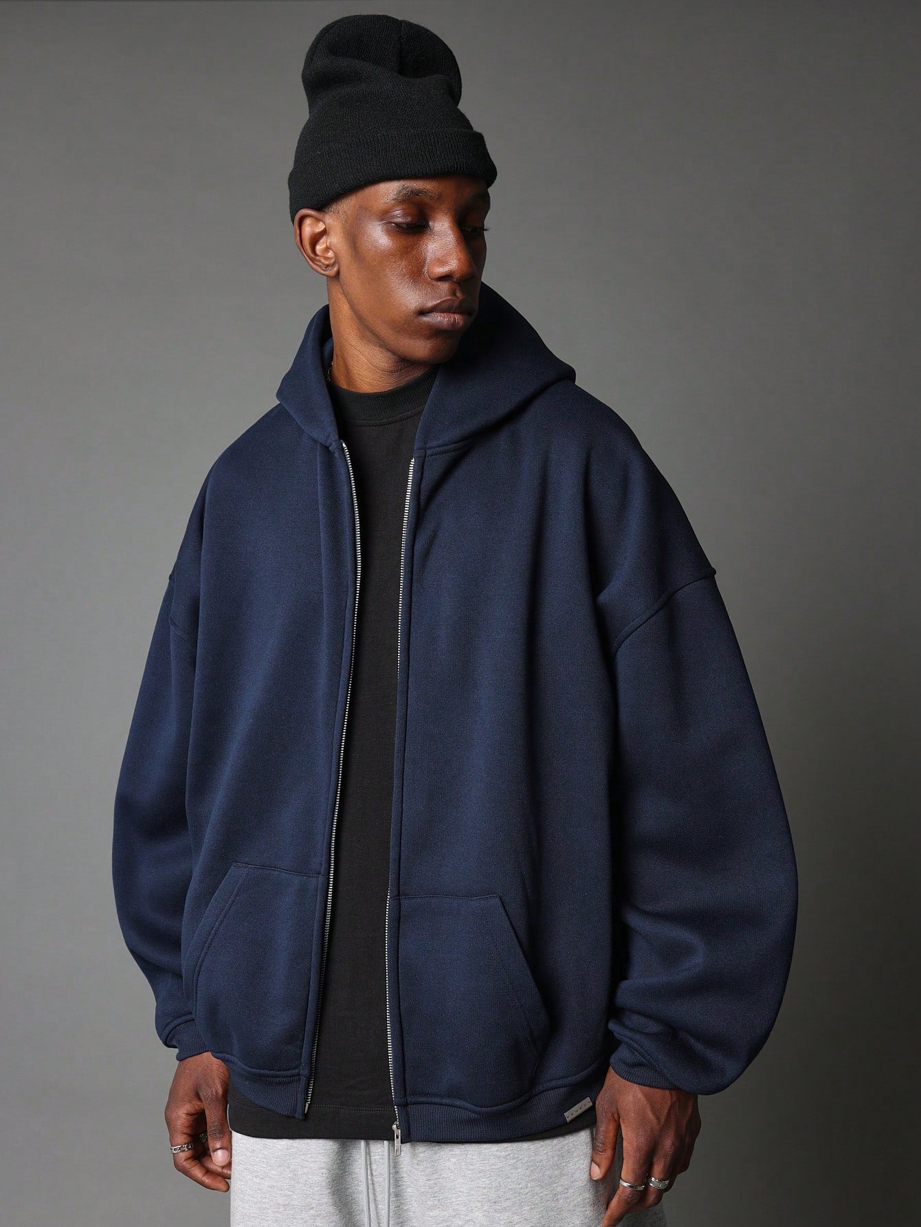 Oversized Fit Essential Zip Through Hoodie