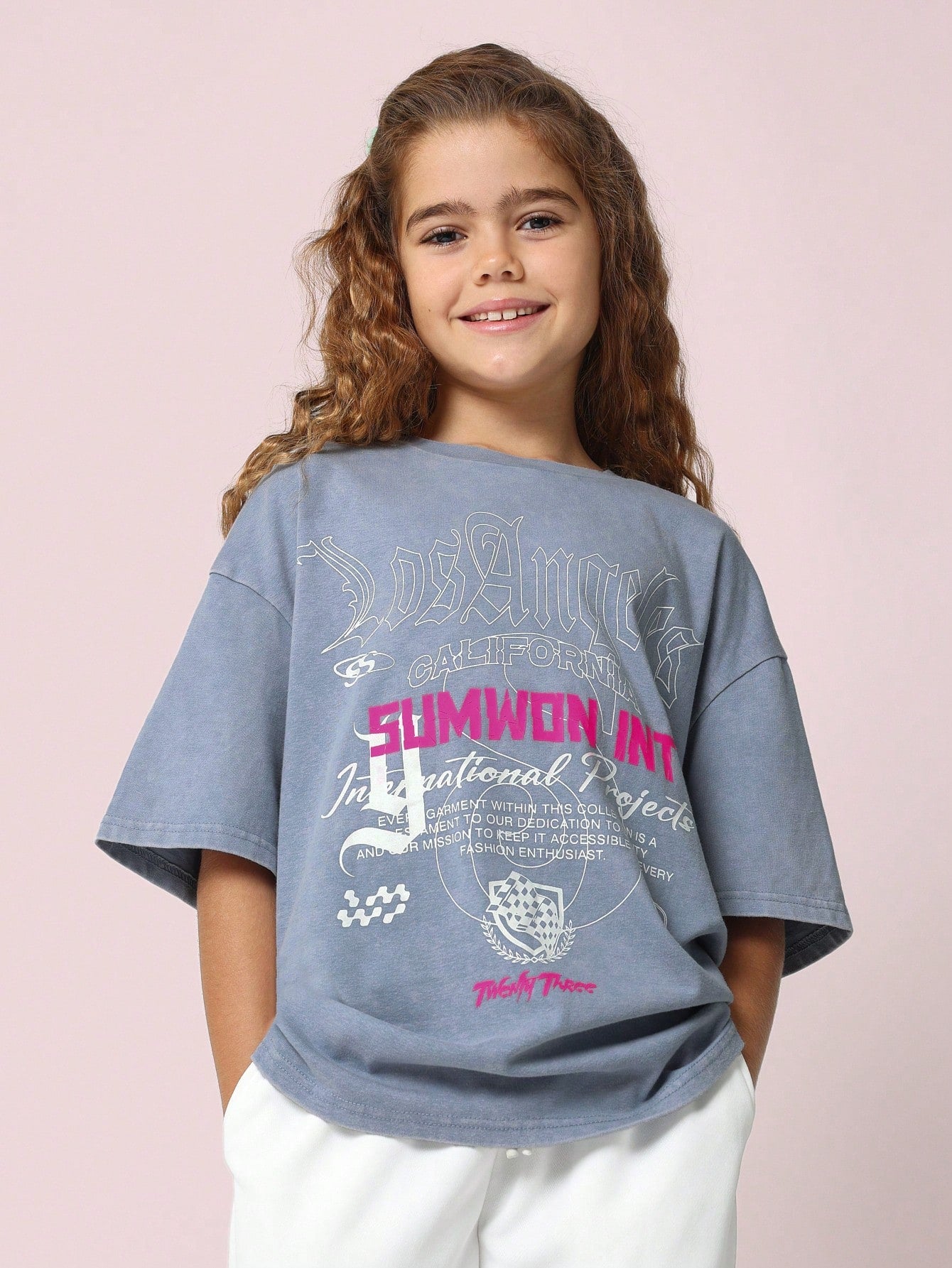 Tween Girls Oversized Washed Tee With Graphic Print