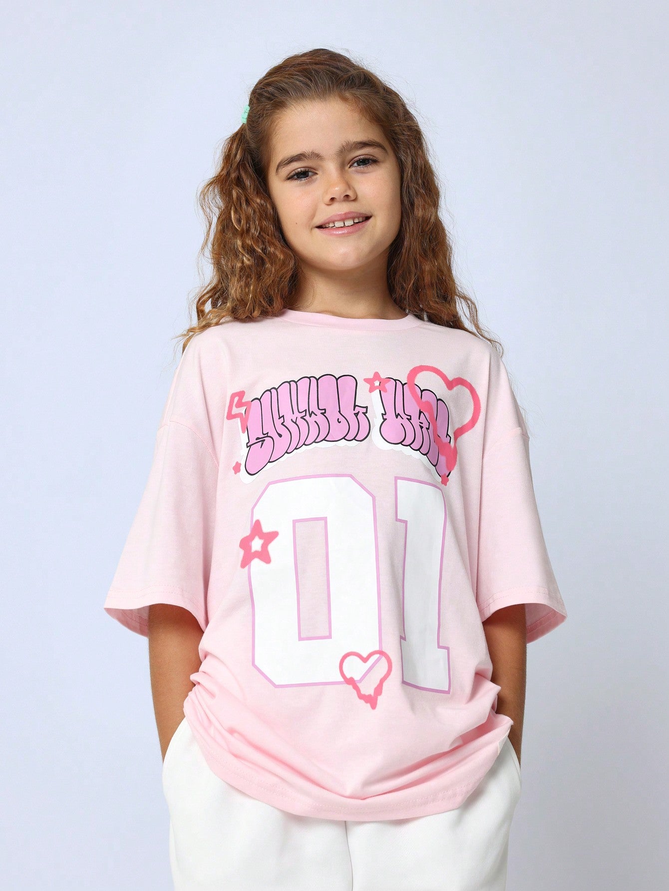 Tween Girls Oversized Fit Tee With Front Print Graphic