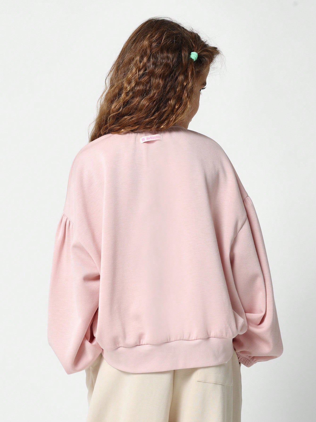 Tween Girls Puff Sleeve Sweatshirt With Emboss Graphic