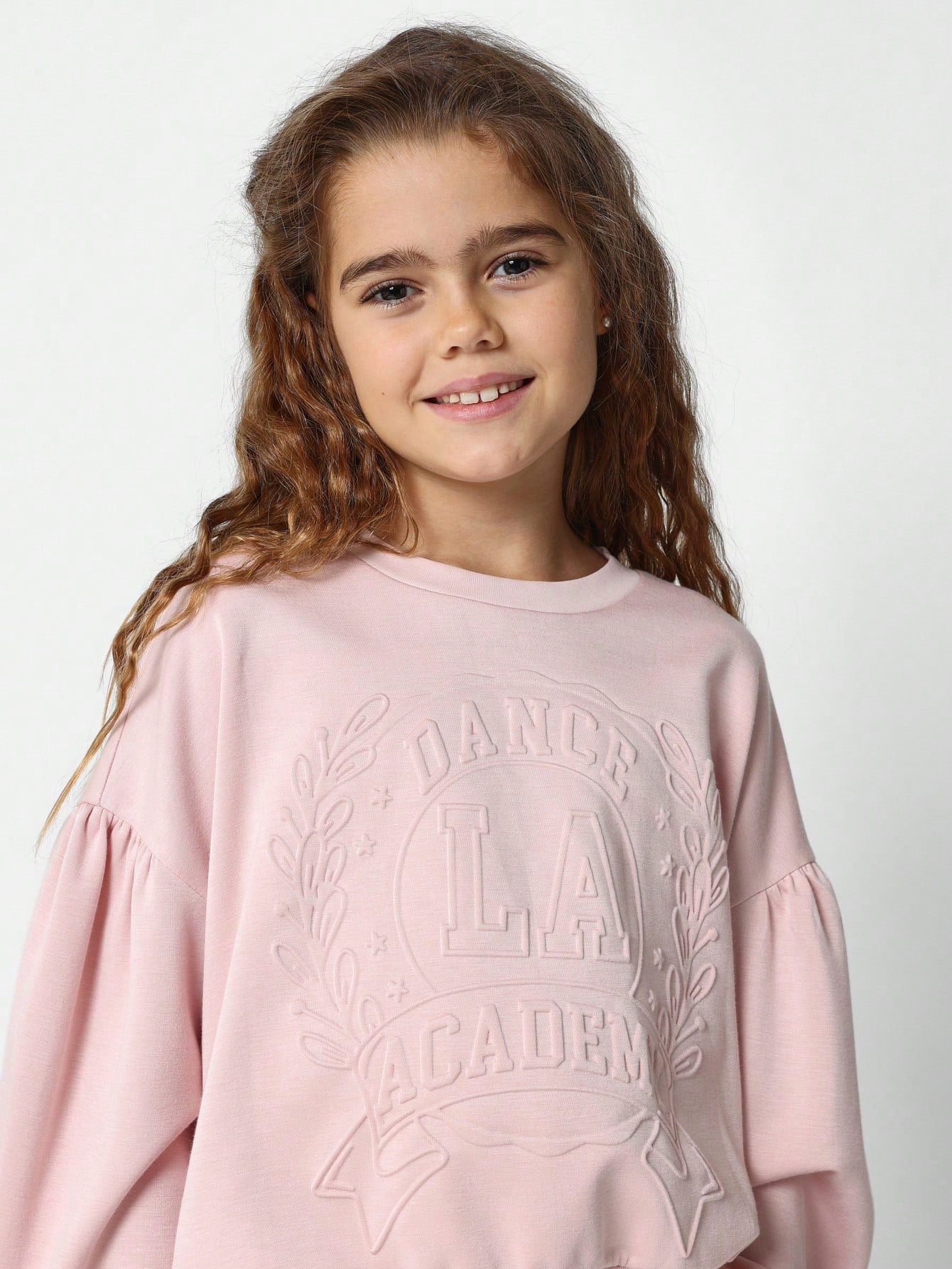 Tween Girls Puff Sleeve Sweatshirt With Emboss Graphic