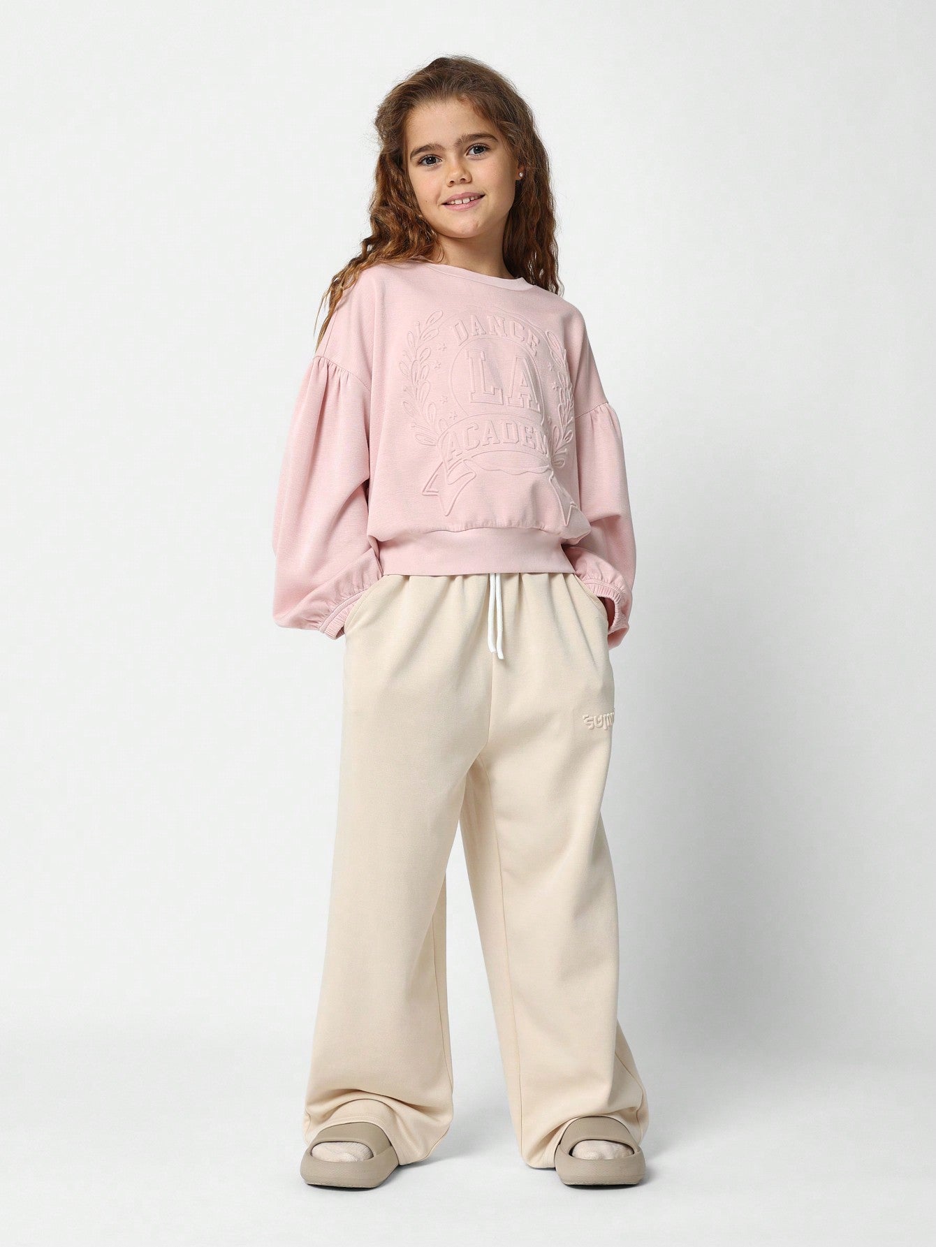 Tween Girls Puff Sleeve Sweatshirt With Emboss Graphic