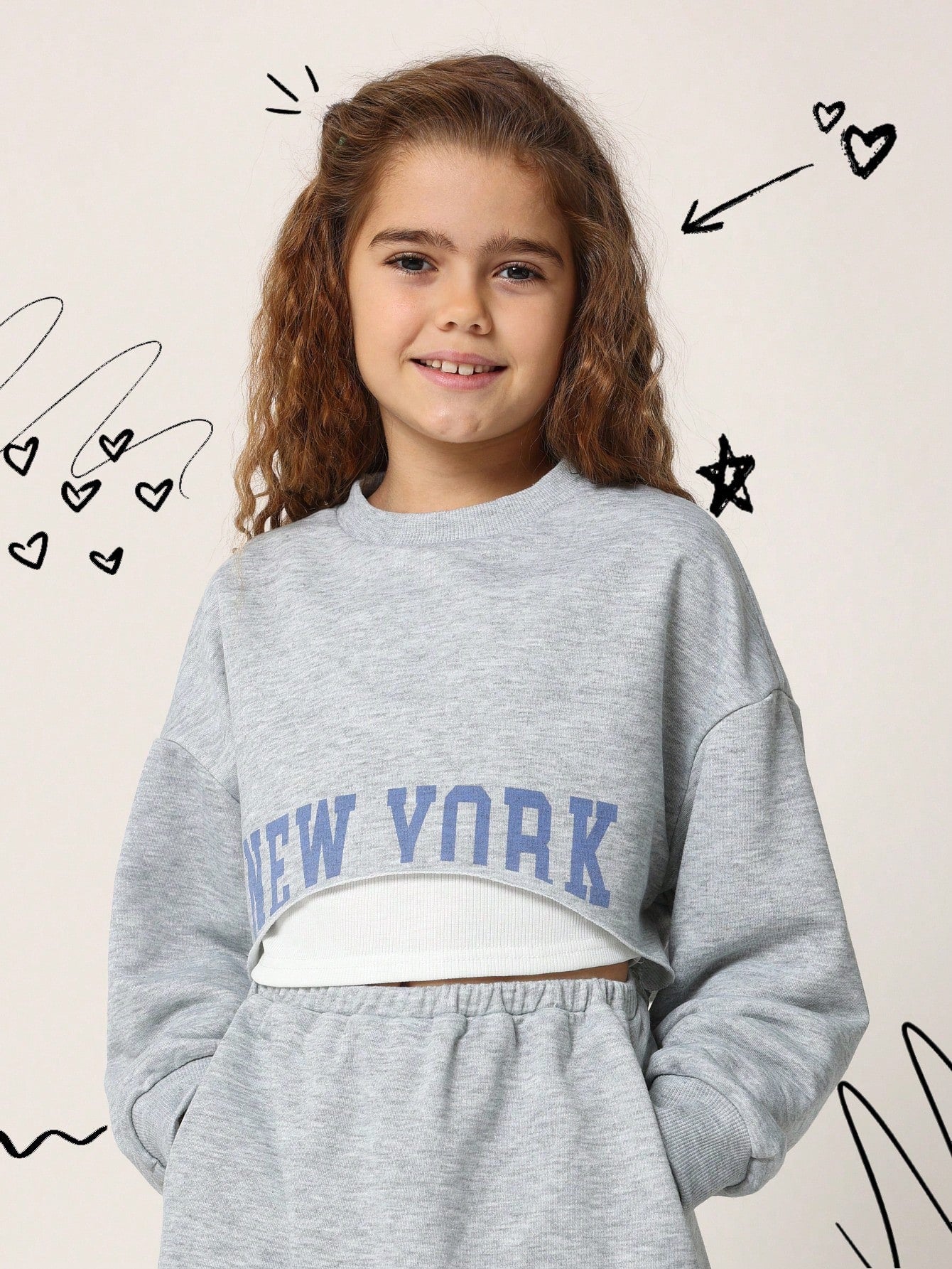 Tween Girls Crop Raw Edge New York Graphic Sweatshirt And Skirt 2 Piece Set