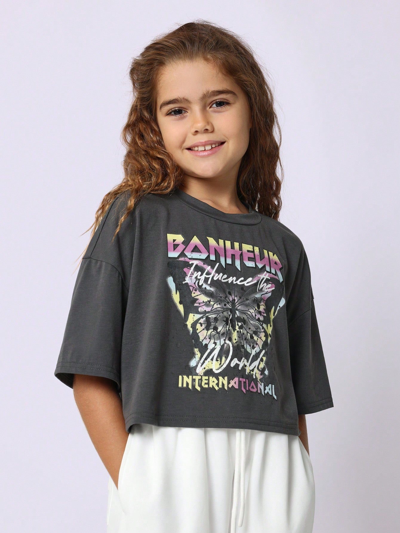 Tween Girls Boxy Crop Tee With Graphic Print