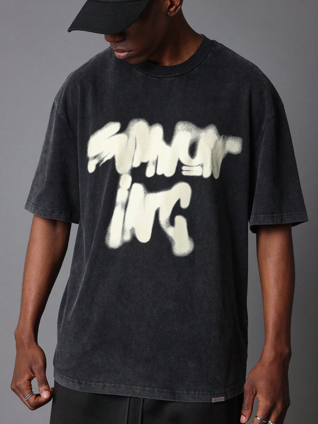 Regular Fit Short Sleeve Washed Tee And Graffiti Graphic Print