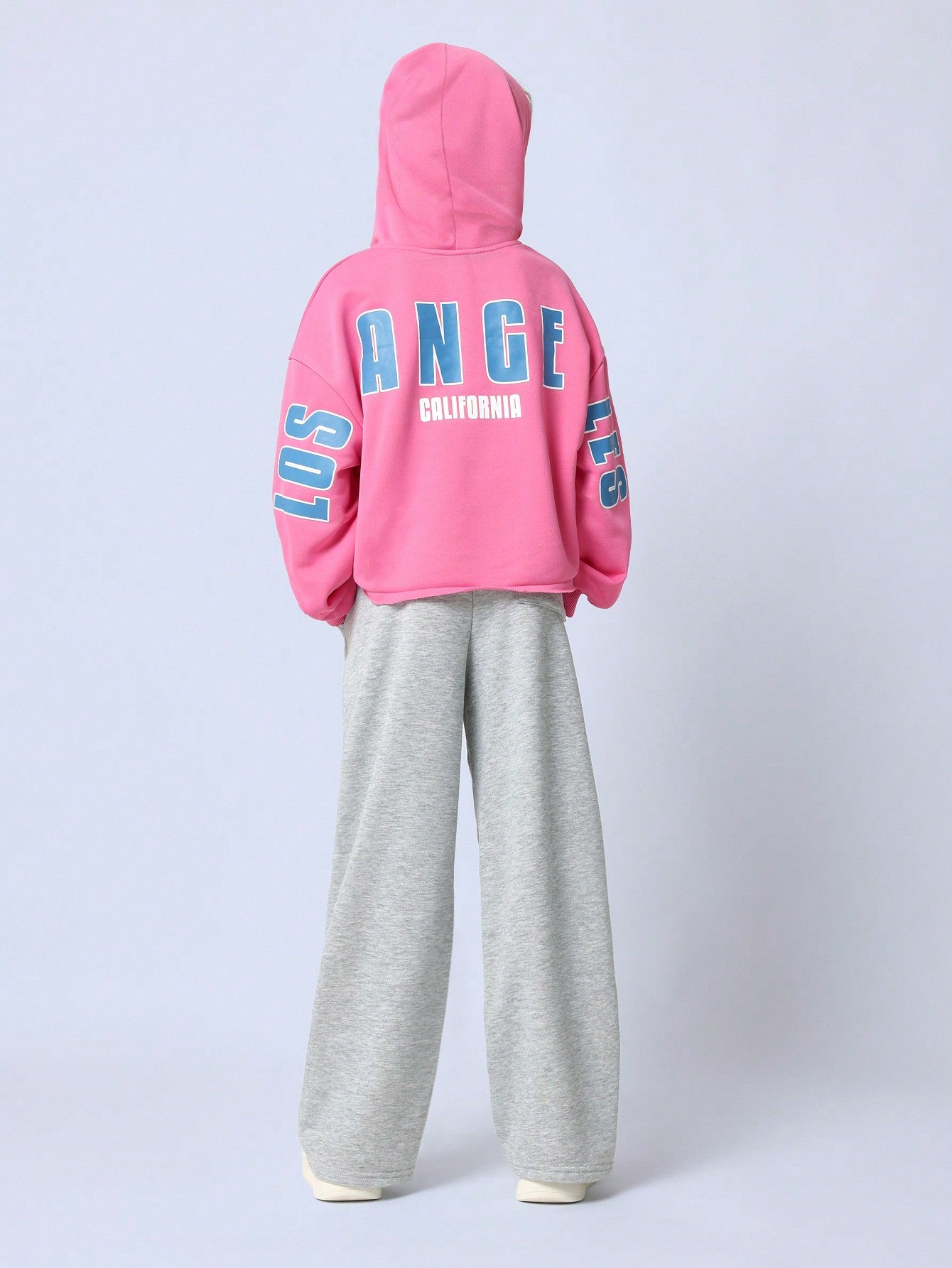 Tween Girls Pink Overhead Los Angeles Graphic Print Hoodie And Flare Fit Sweatpants 2 Piece Set