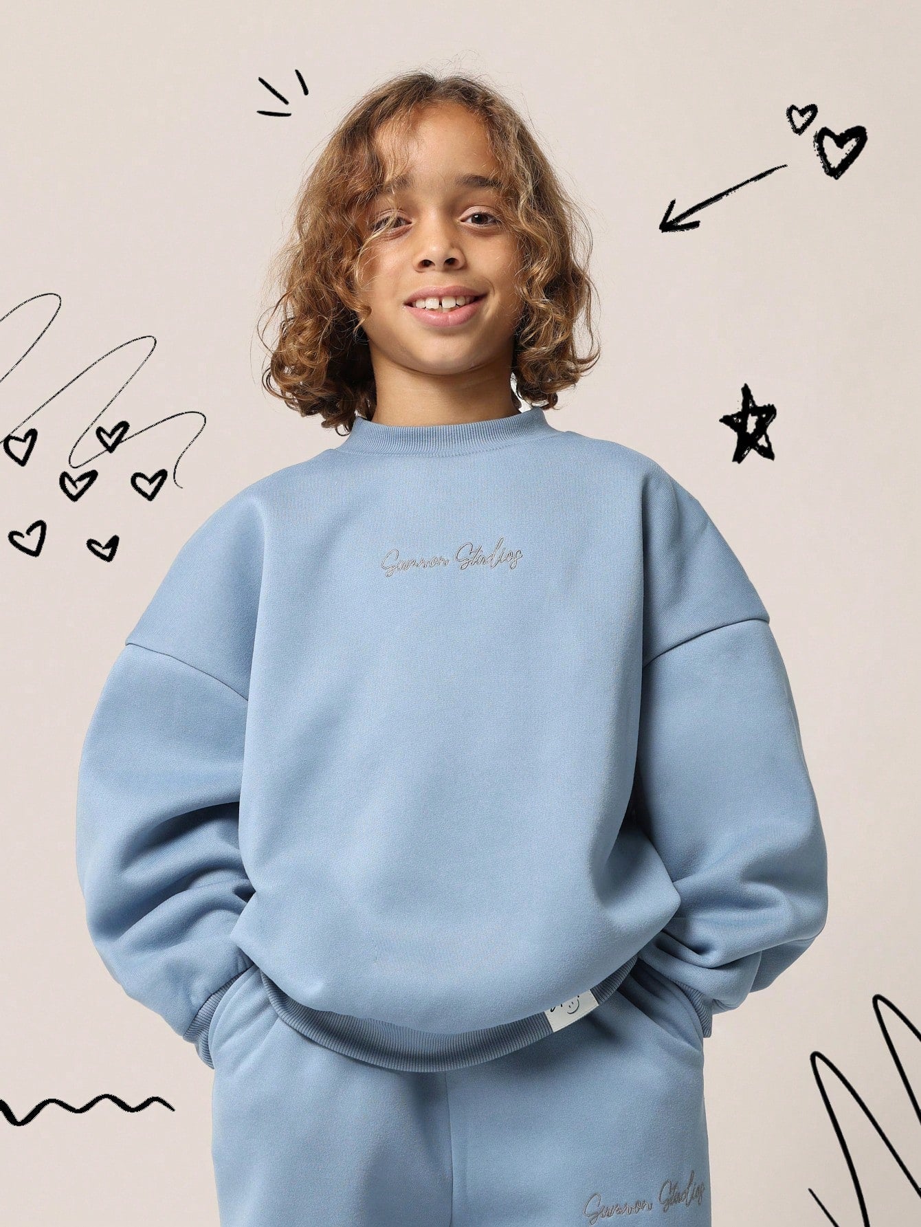 Tween Boys Oversized Overhead Essential Sweatshirts And Sweatpants With Embroidery 2 Piece Set