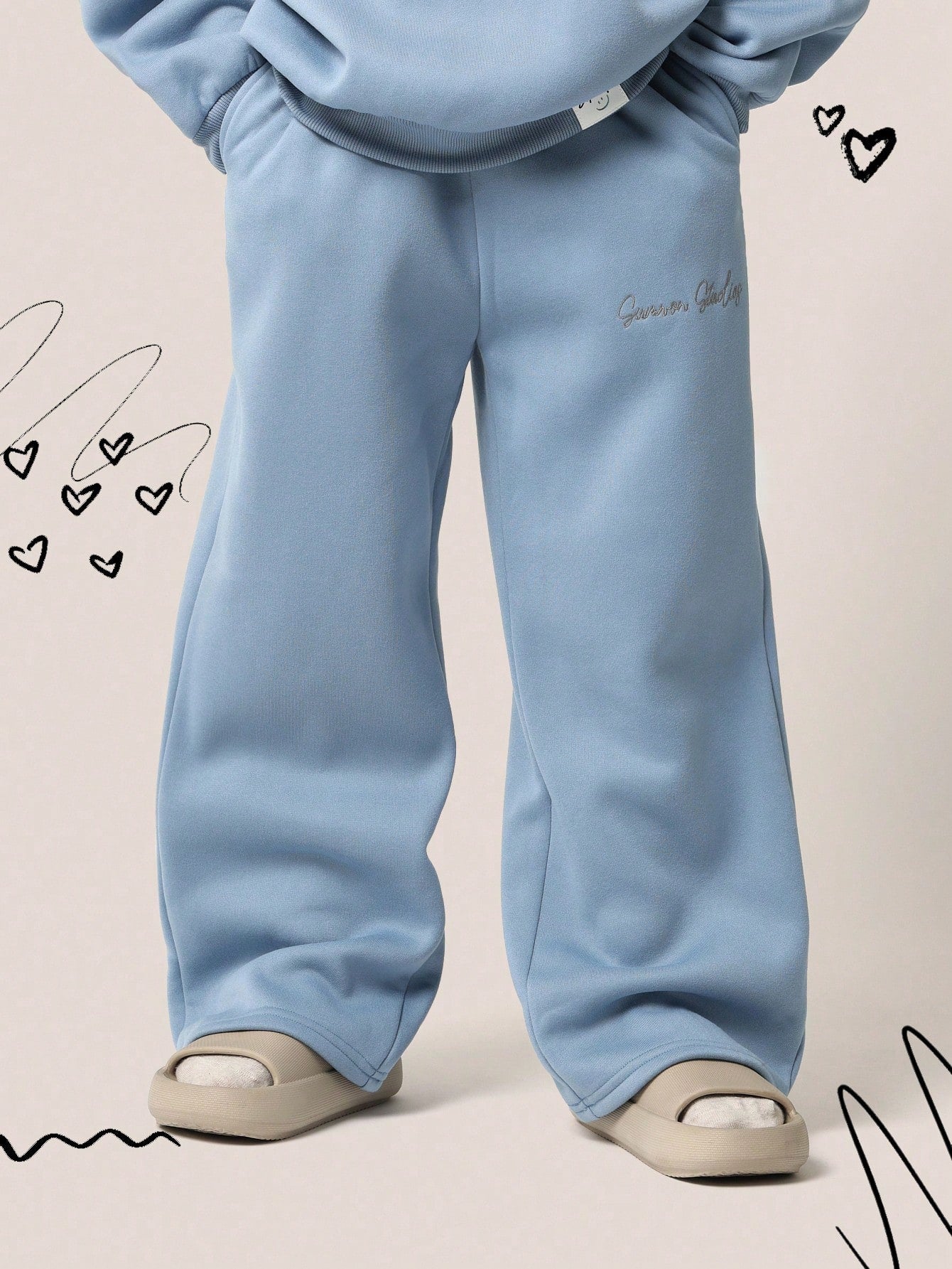 Tween Boys Oversized Overhead Essential Sweatshirts And Sweatpants With Embroidery 2 Piece Set