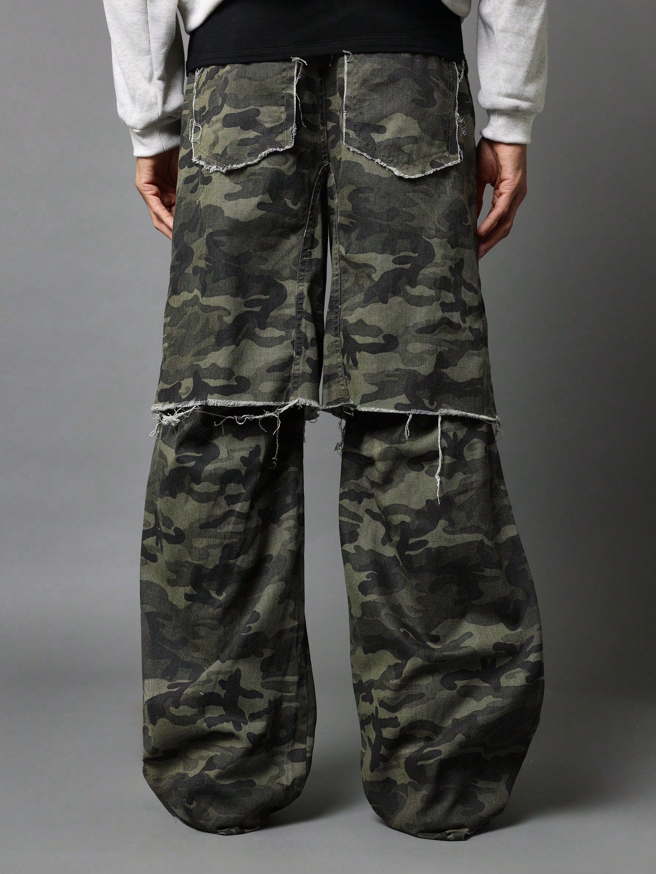 Straight Fit Raw Edge Layered Camouflage Jean