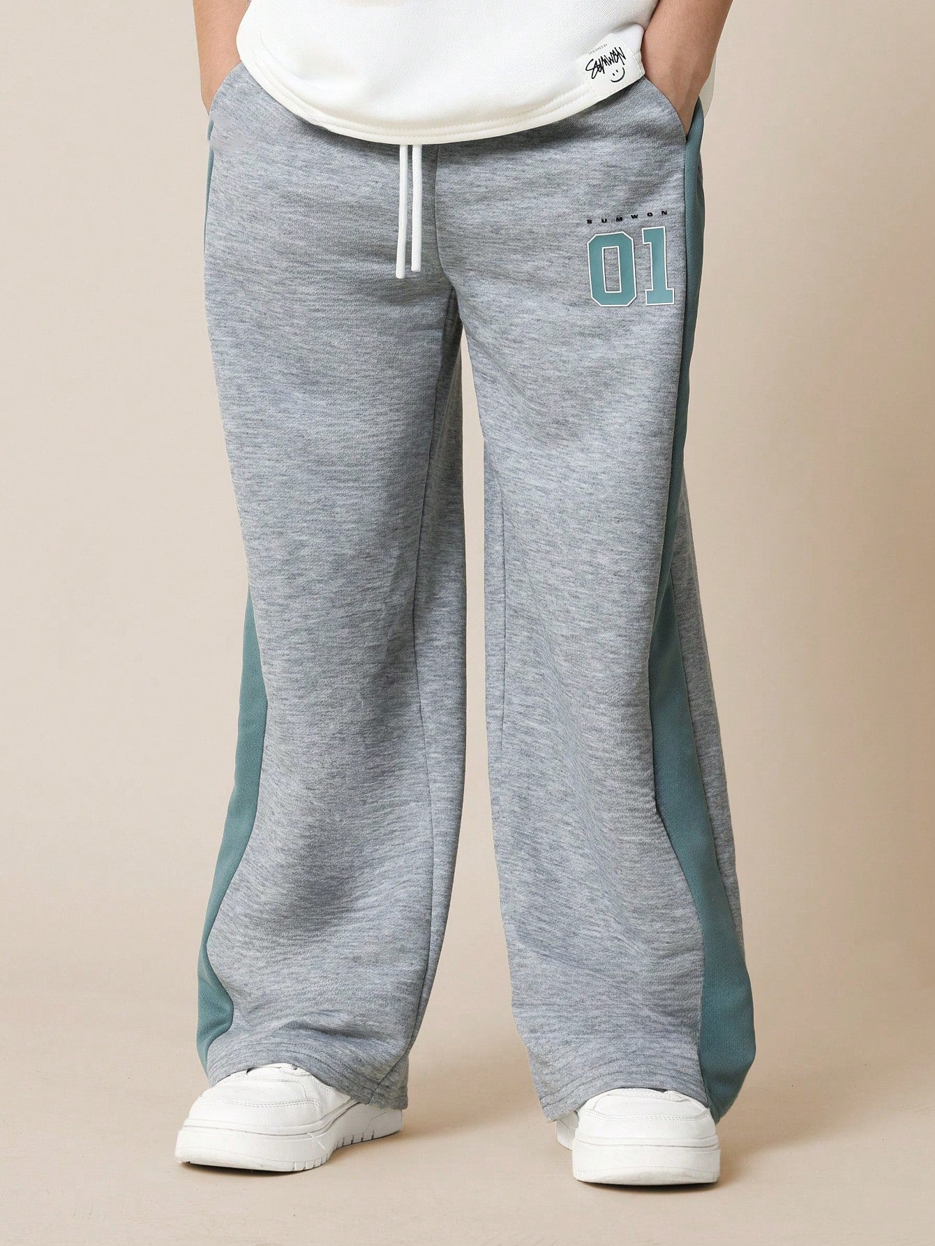 Tween Boys Straight Fit Side Stripe Panel Sweatpants With Graphic Print