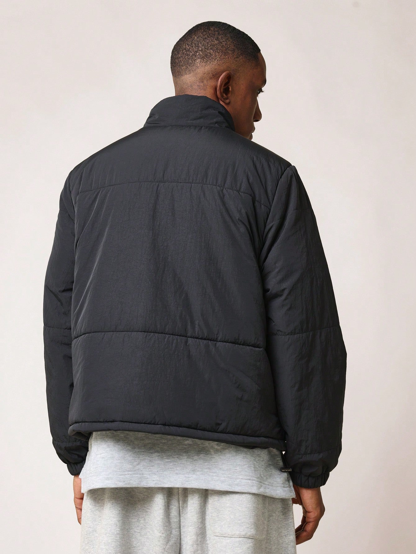 Cropped Zip Through Funnel Neck Puffer Jacket