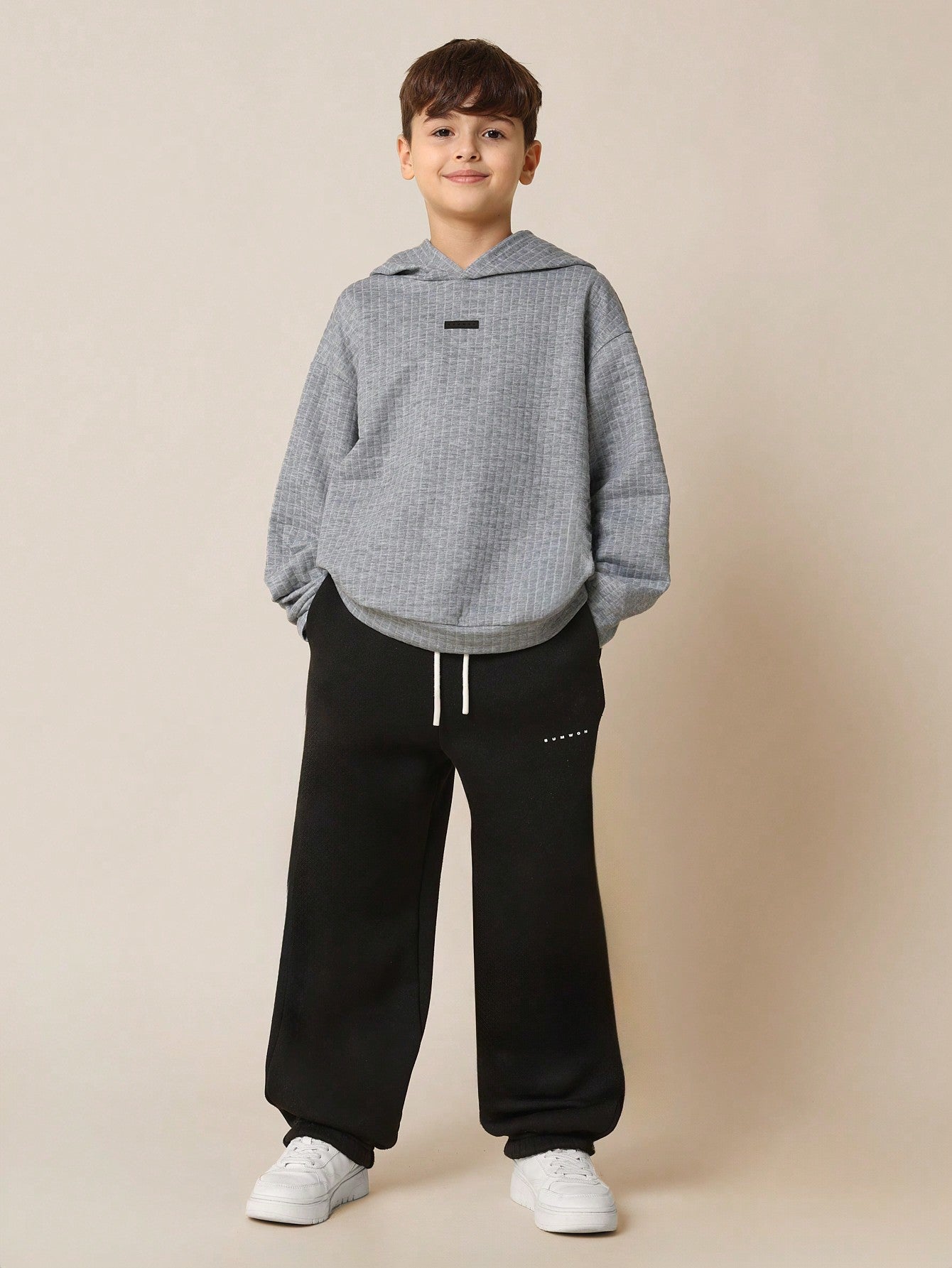 Tween Boys Regular Fit Textured Hoodie