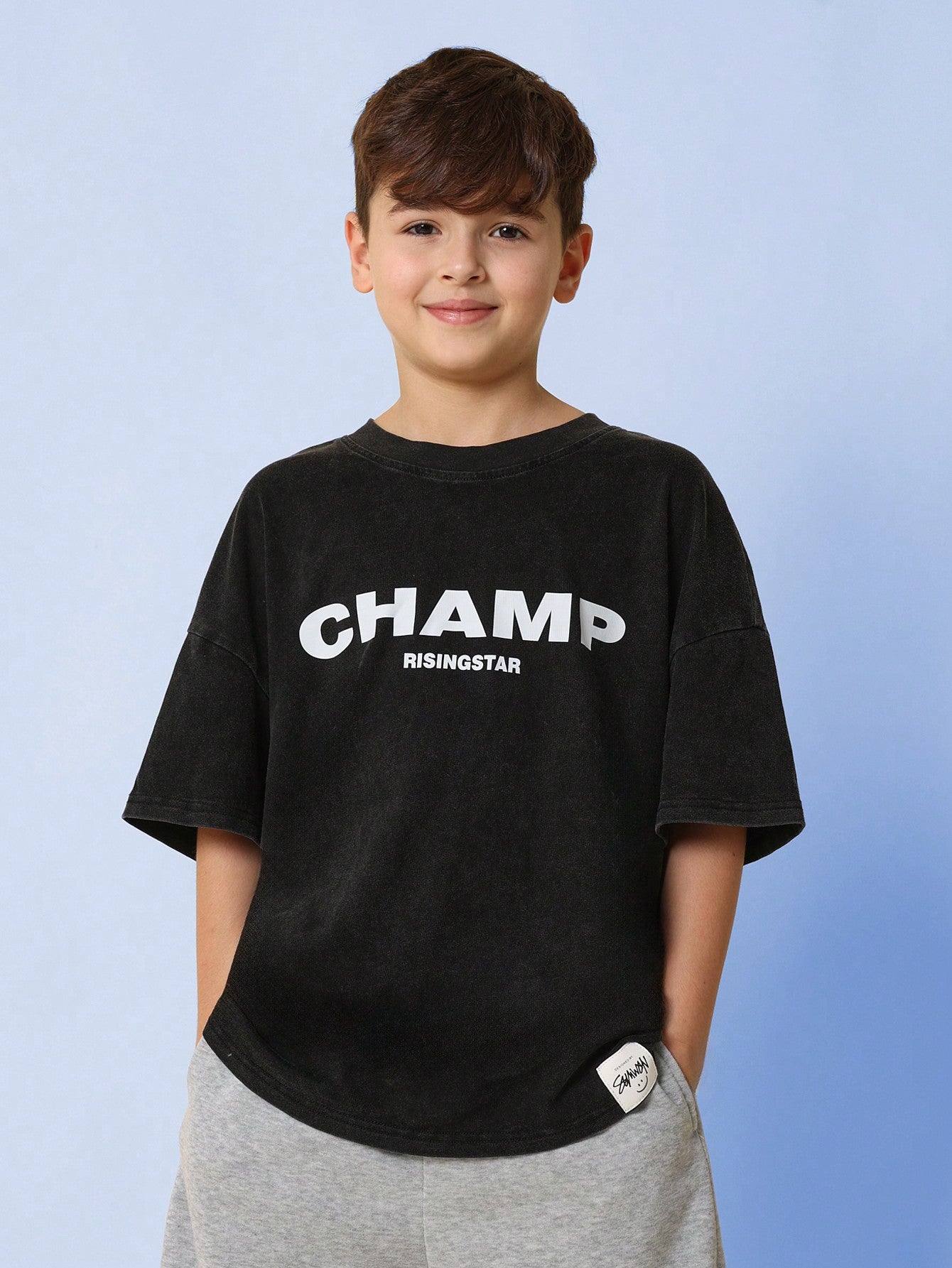 Tween Boys Regular Fit Short Sleeve Tee With Champ Graphic Print