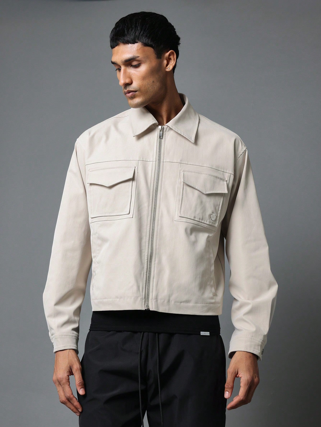 Boxy Crop Zip Through Utility Jacket