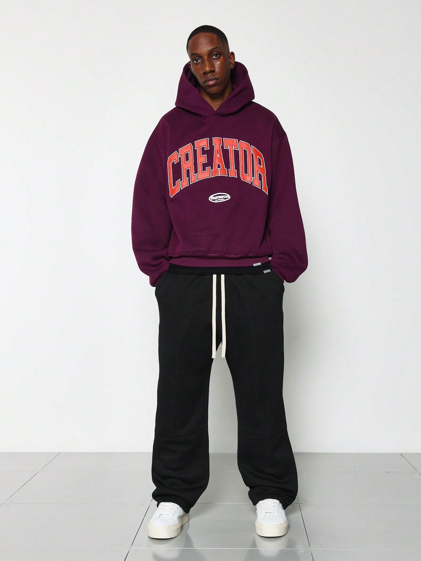 Regular Fit Overhead Side Pocket Hoodie With Puff Graphic Print