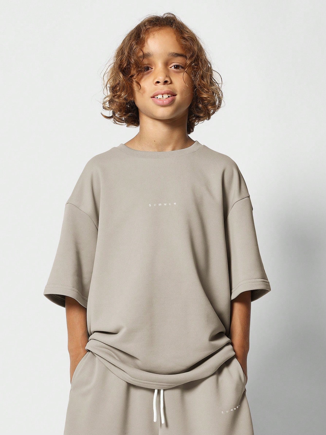 Tween Boys Oversized Fit Essential Tee And Drop Crotch Short 2 Piece Set