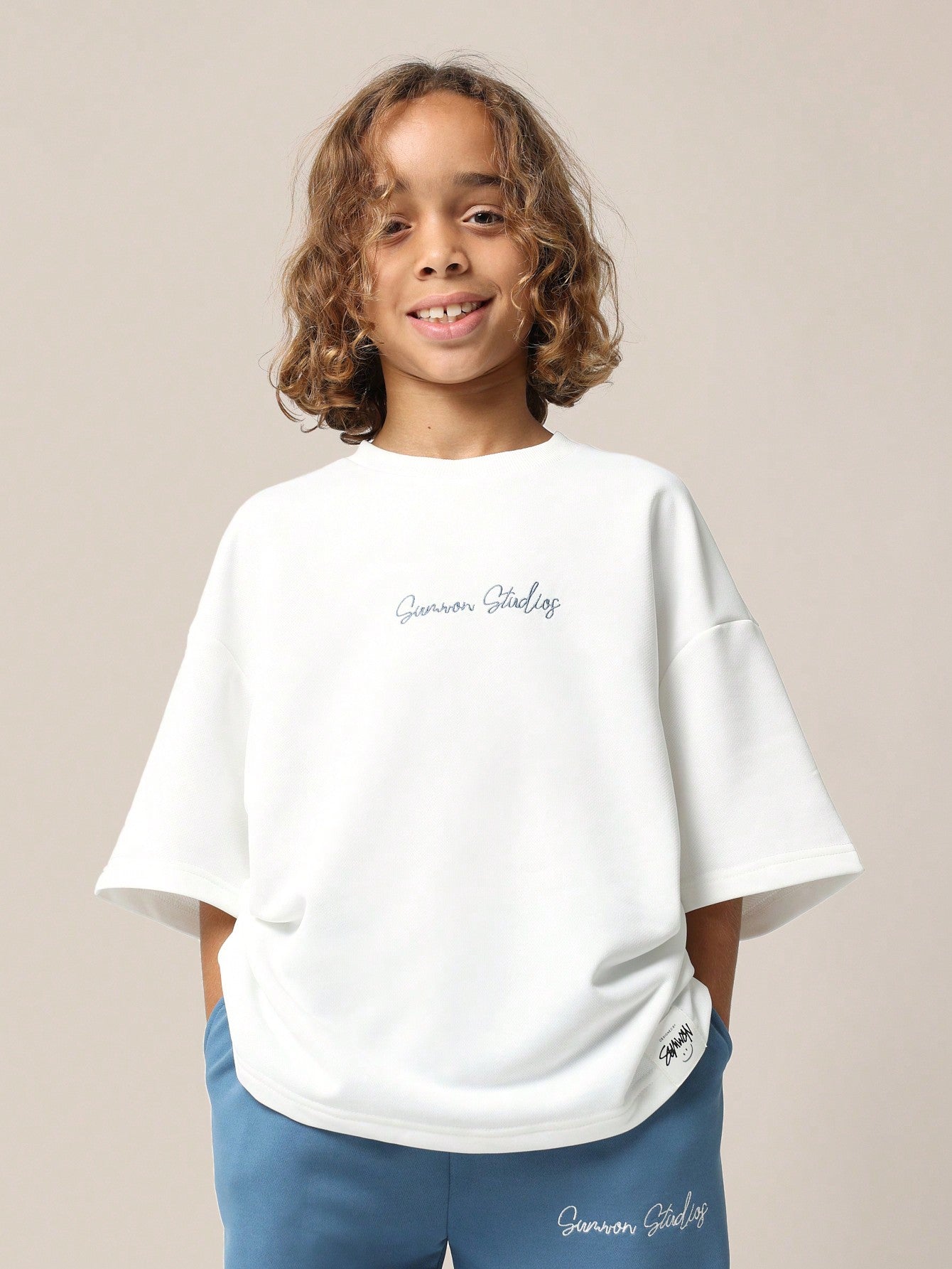 Tween Boys Oversized Elbow Sleeve Tee And Straight Fit Jogger With Embroidery Print 2 Piece Set