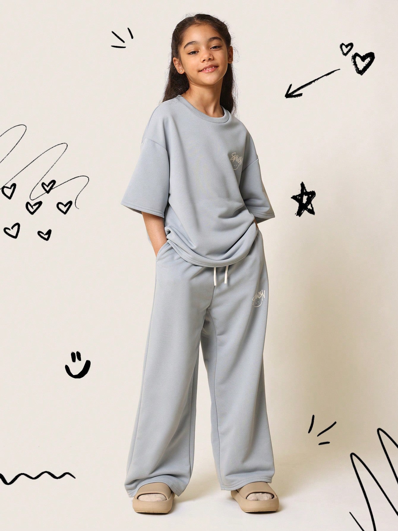 Tween Girls Oversized Fit Drop Shoulder And Straight Fit Jogger 2 Piece Set