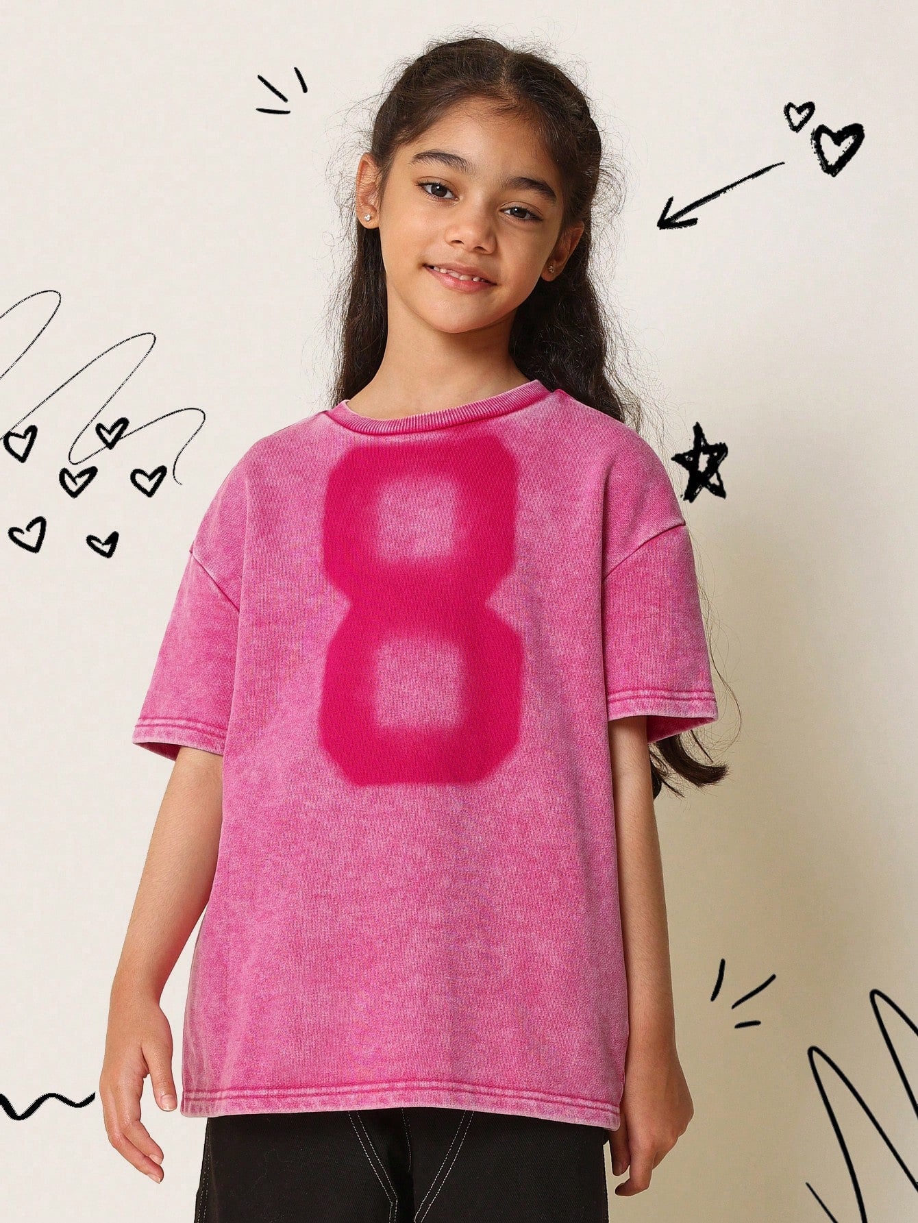 Tween Girls Oversized Fit Washed Tee With Ghosting Graphic Effect