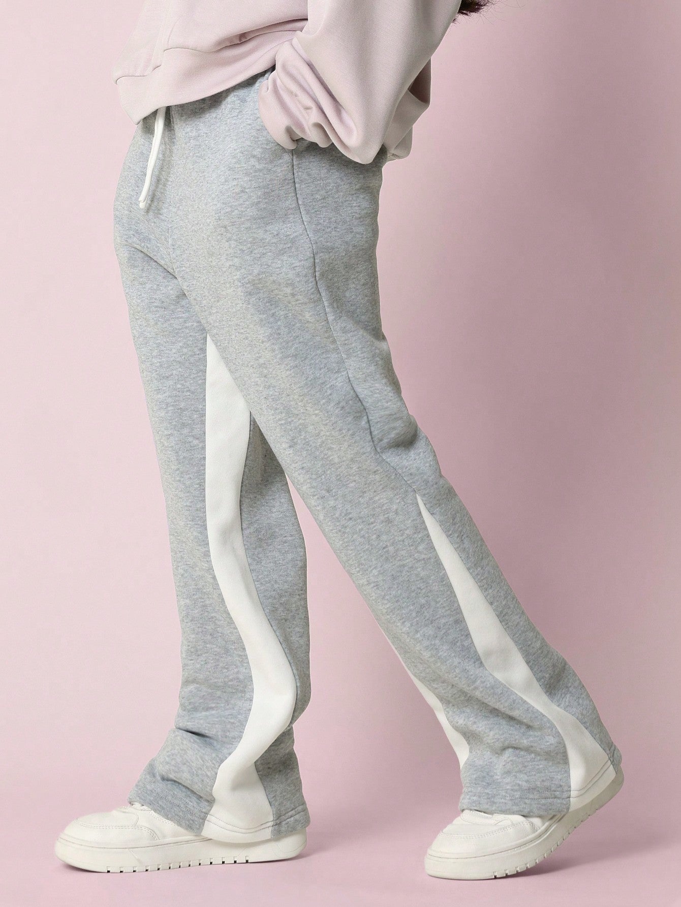 Tween Girls Comfy Grey Marl Flare Fit Panelled Essential Sweatpants