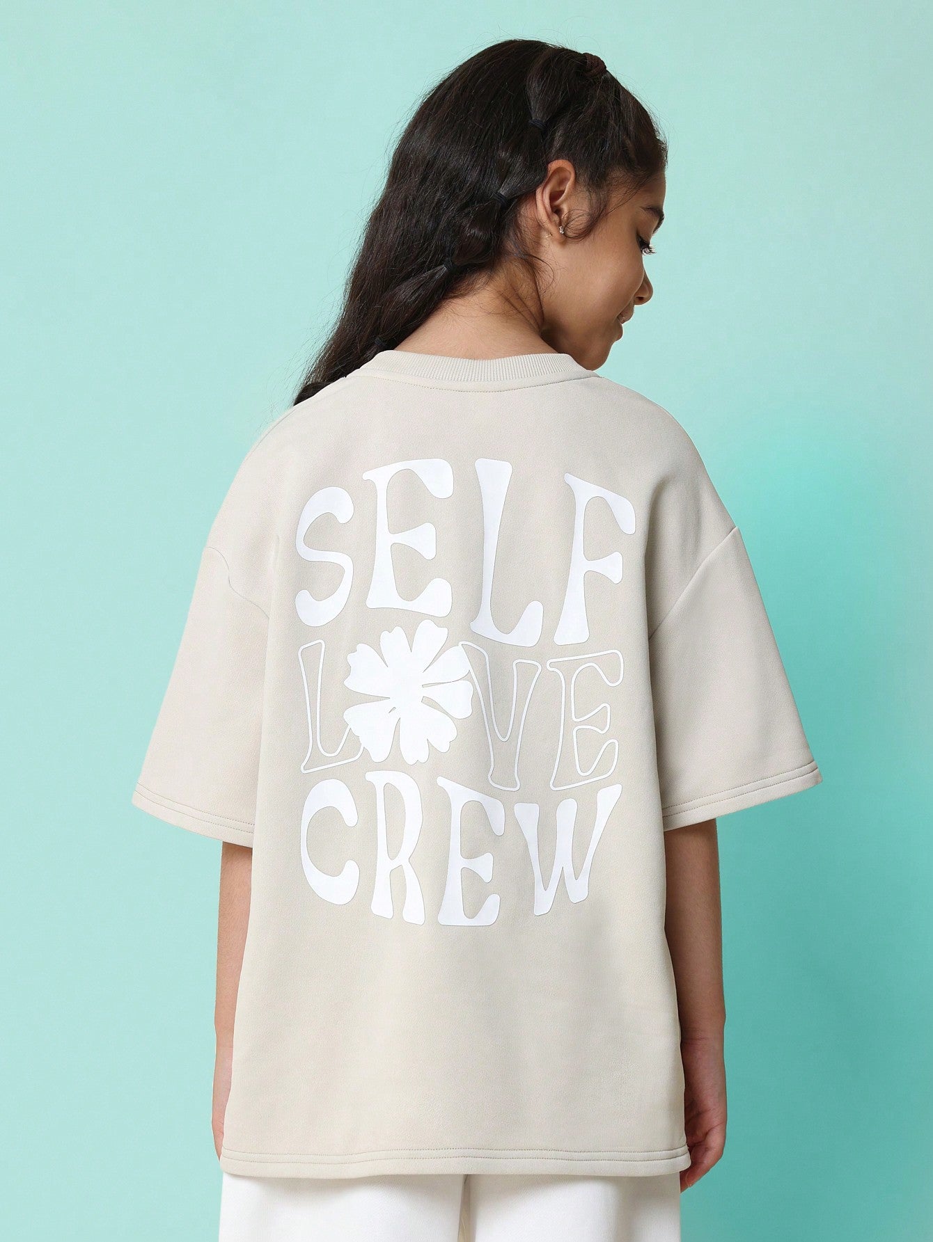 Tween Girls Everyday Oversized Self Love Crew Graphic Print Tee