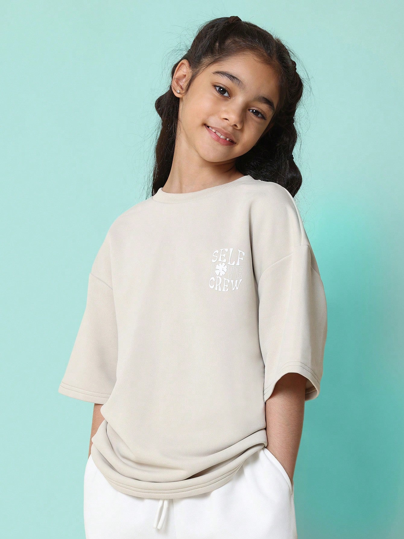 Tween Girls Everyday Oversized Self Love Crew Graphic Print Tee