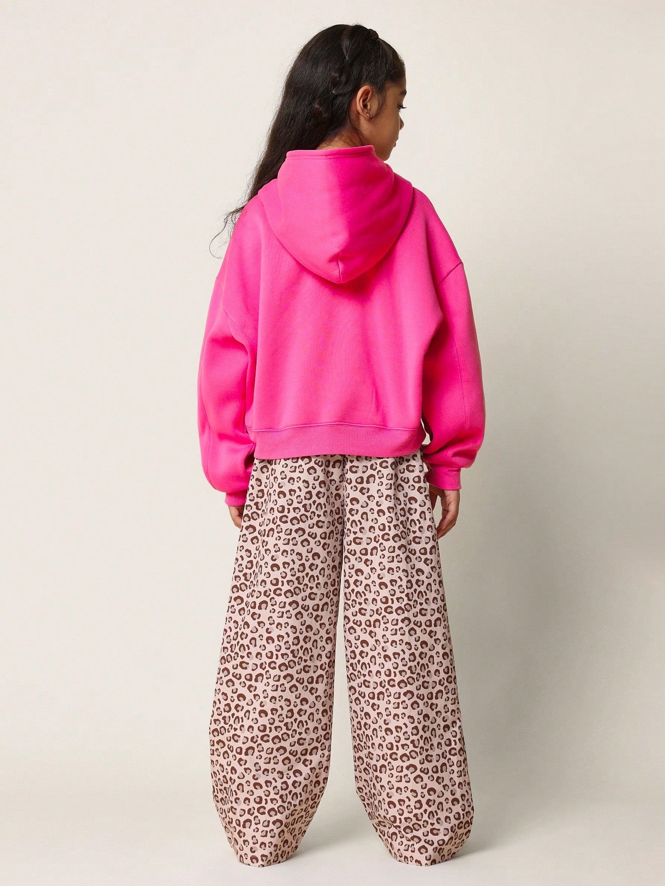 Tween Girls Comfy Regular Fit Brooklyn Graphic Print Overhead Hoodie And Leopard Print Wide Leg Pant 2 Piece Set