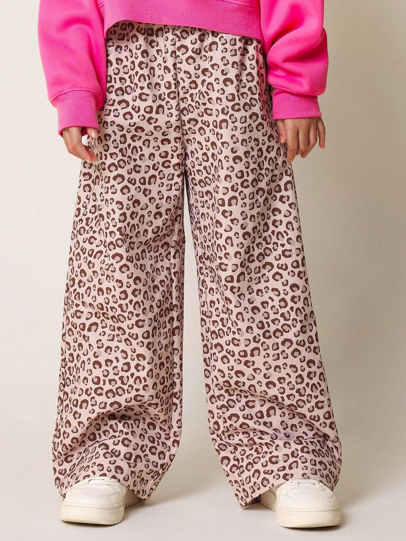 Tween Girls Comfy Regular Fit Brooklyn Graphic Print Overhead Hoodie And Leopard Print Wide Leg Pant 2 Piece Set