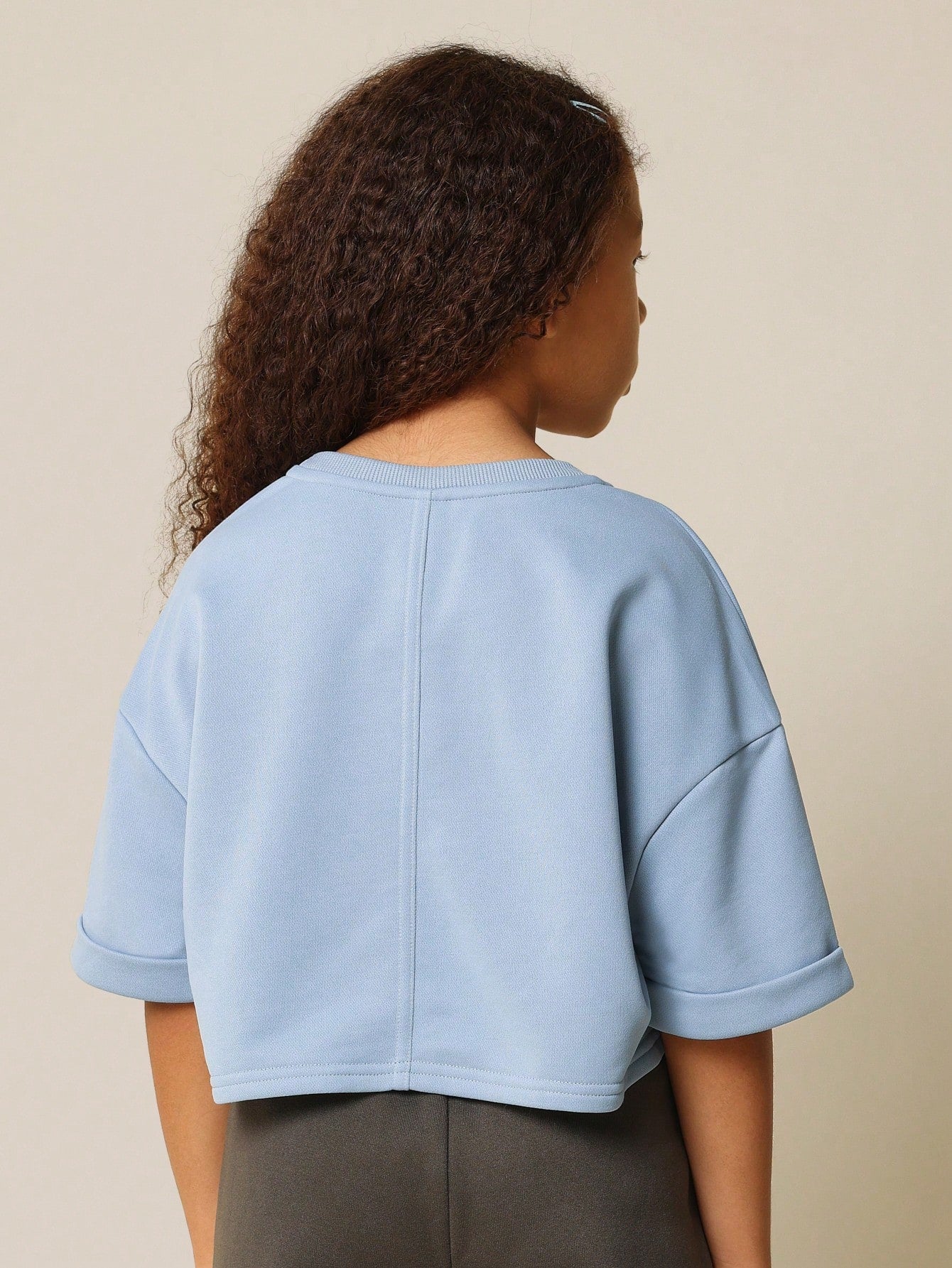 Tween Girls Everyday Blue Crop Fit Tee With Seam Detail