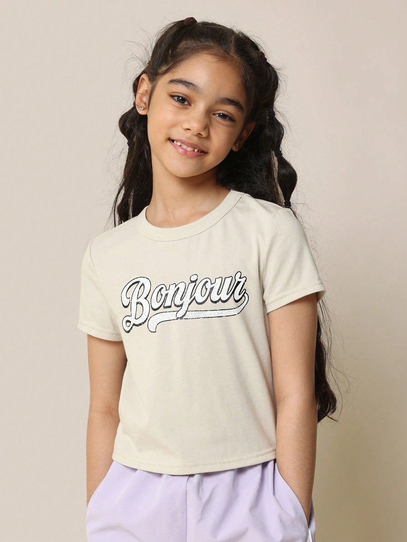 Tween Girls Everyday Baby Tee With Bonjour Graphic Print