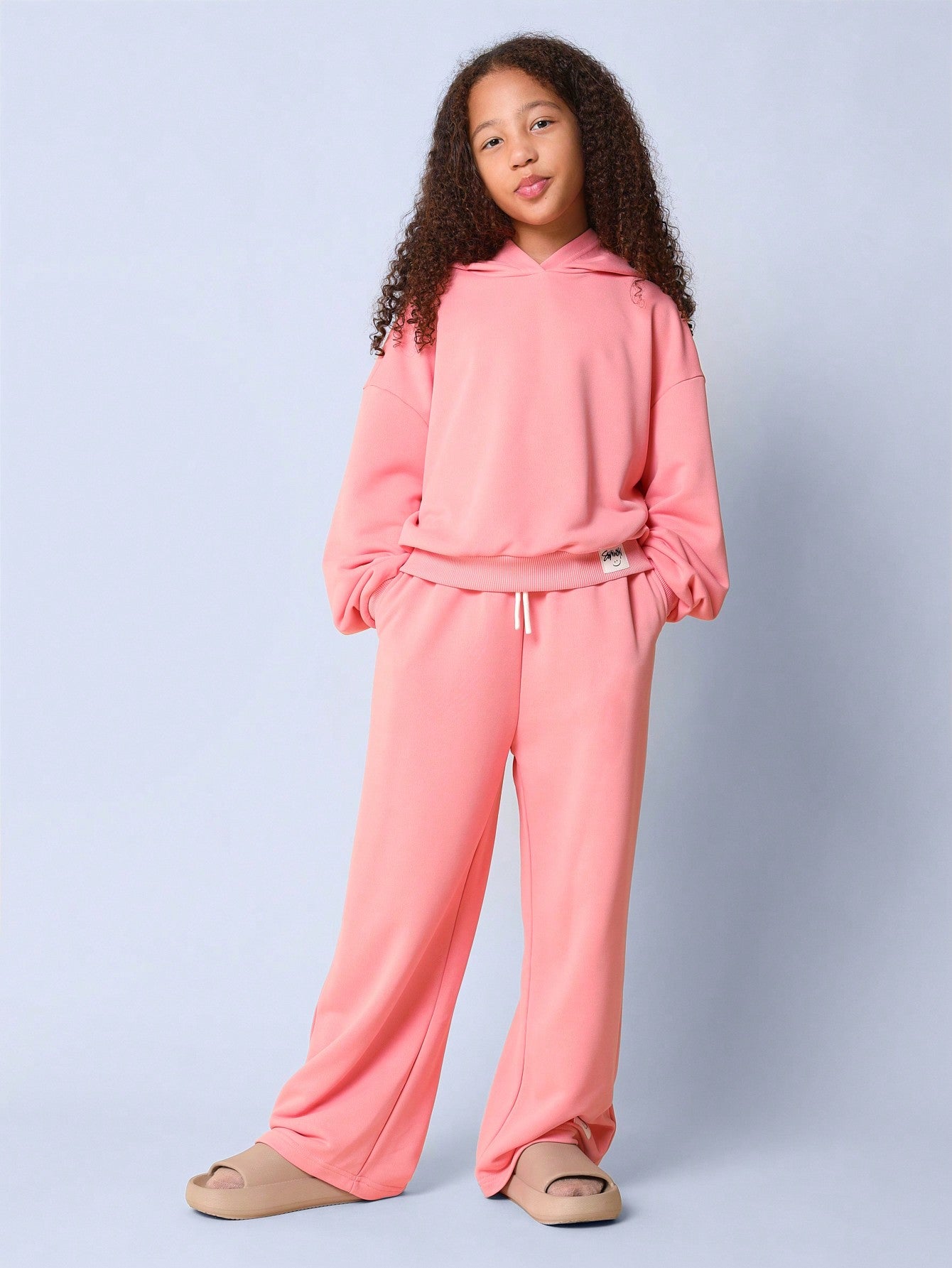 Tween Girls Relaxed Regular Fit Overhead Essential Hoodie And Wide Leg Sweatpants 2 Piece Set