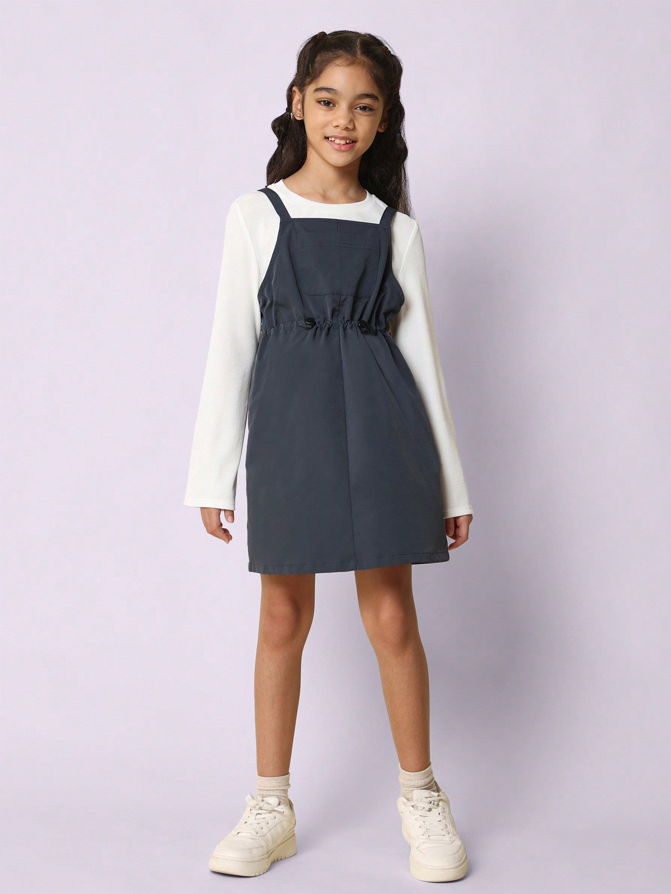 Tween Girls Relaxed Slouchy Long Sleeve Tee And Dungaree Dress 2 Piece Set