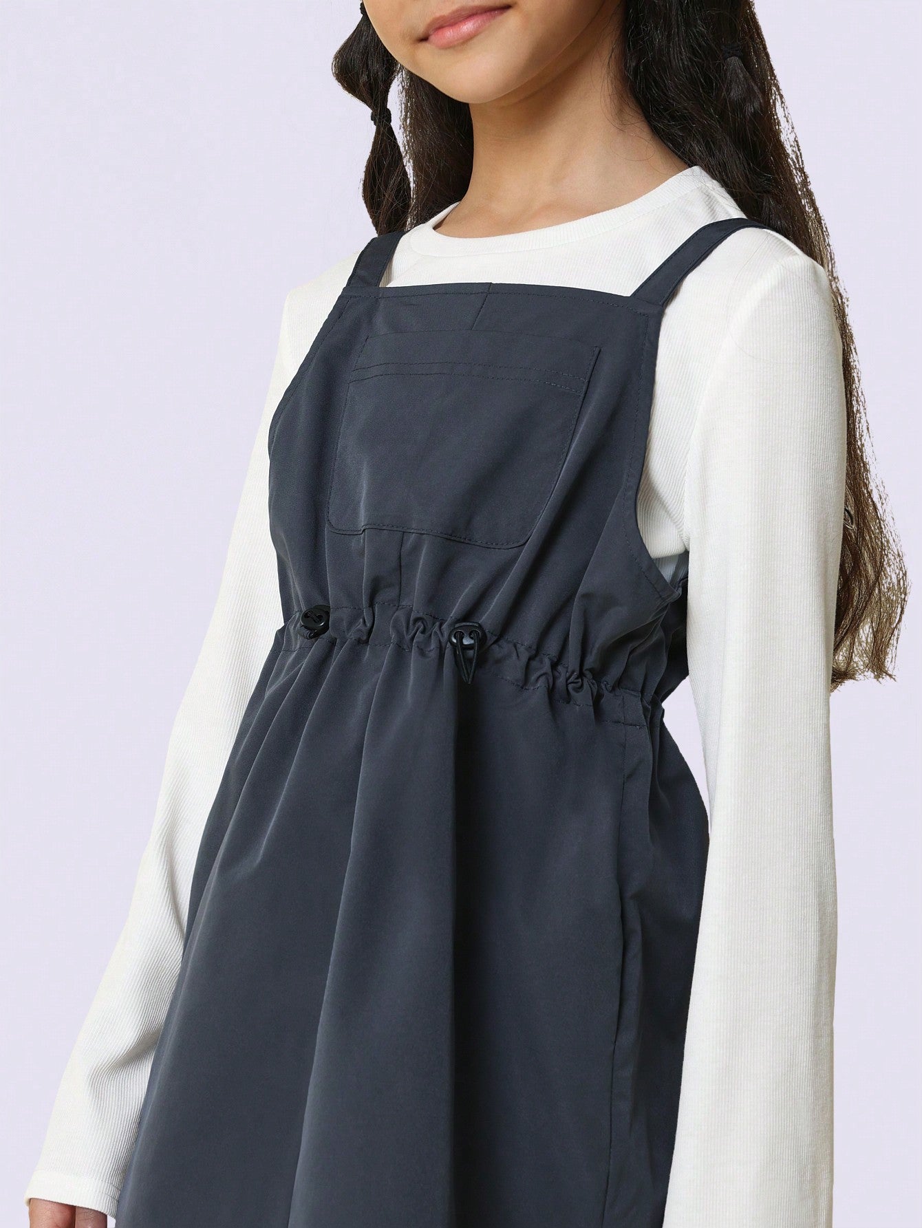 Tween Girls Relaxed Slouchy Long Sleeve Tee And Dungaree Dress 2 Piece Set