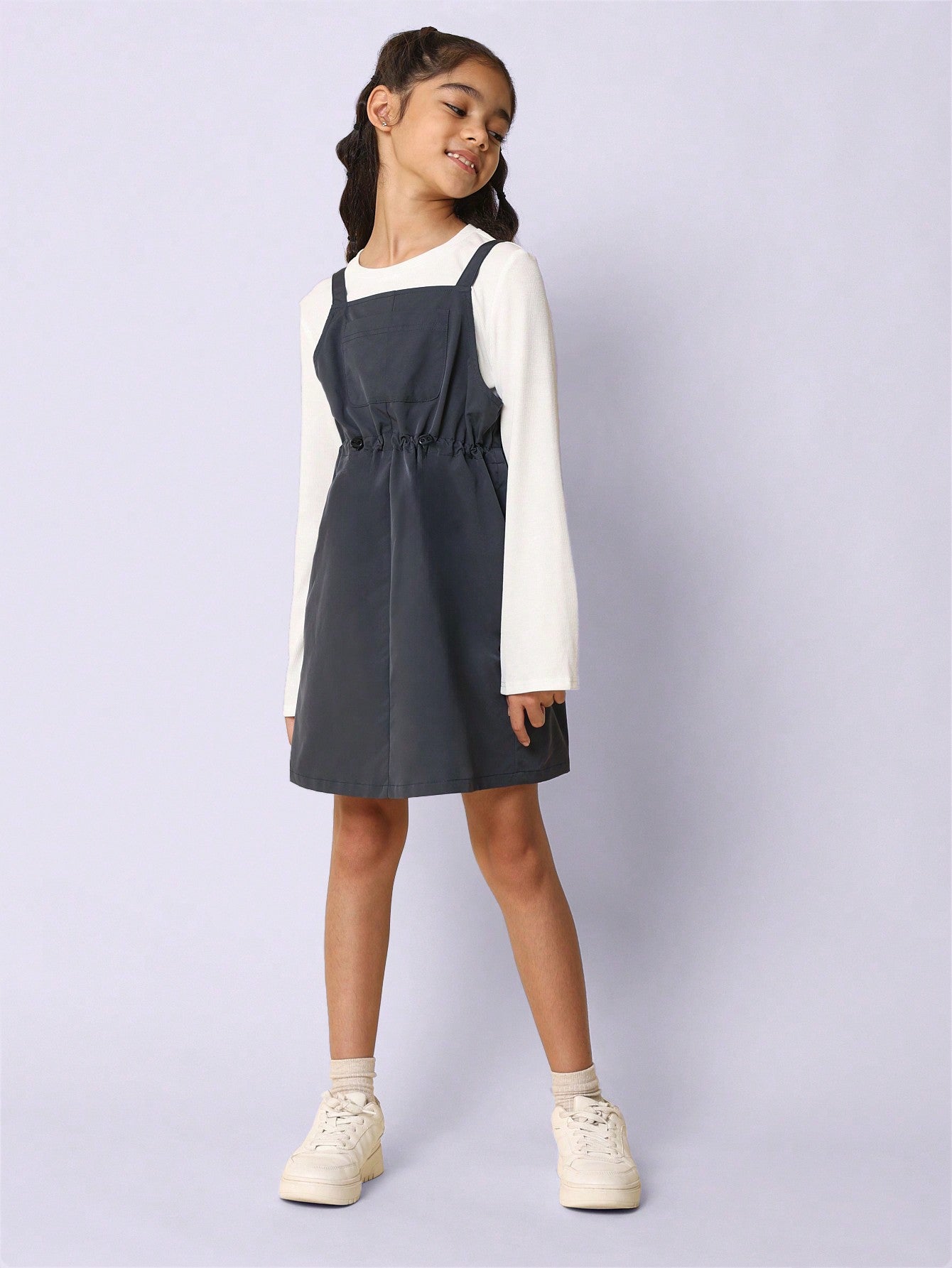 Tween Girls Relaxed Slouchy Long Sleeve Tee And Dungaree Dress 2 Piece Set