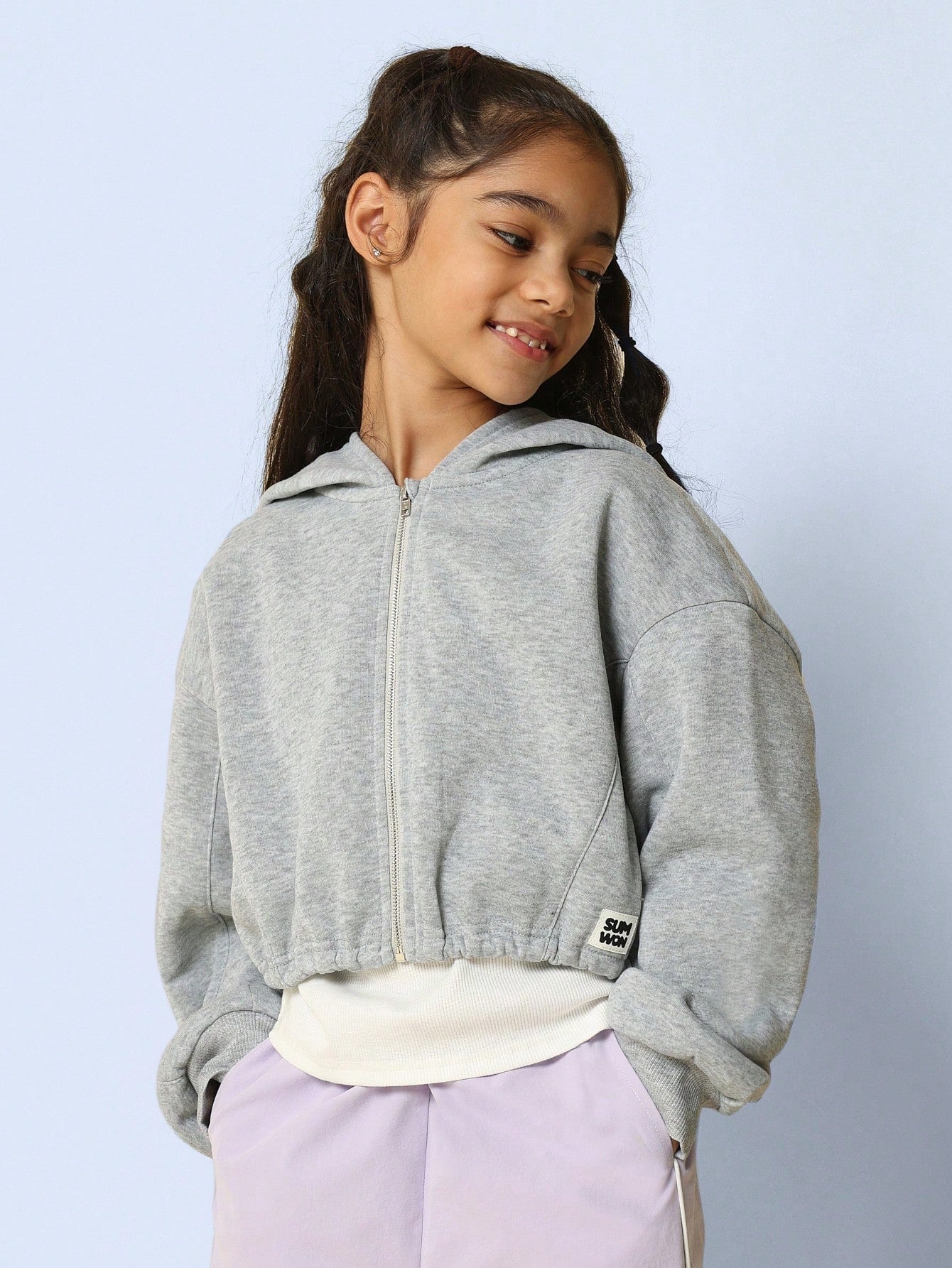 Tween Girls Relaxed Crop Zip Through Essential Hoodie