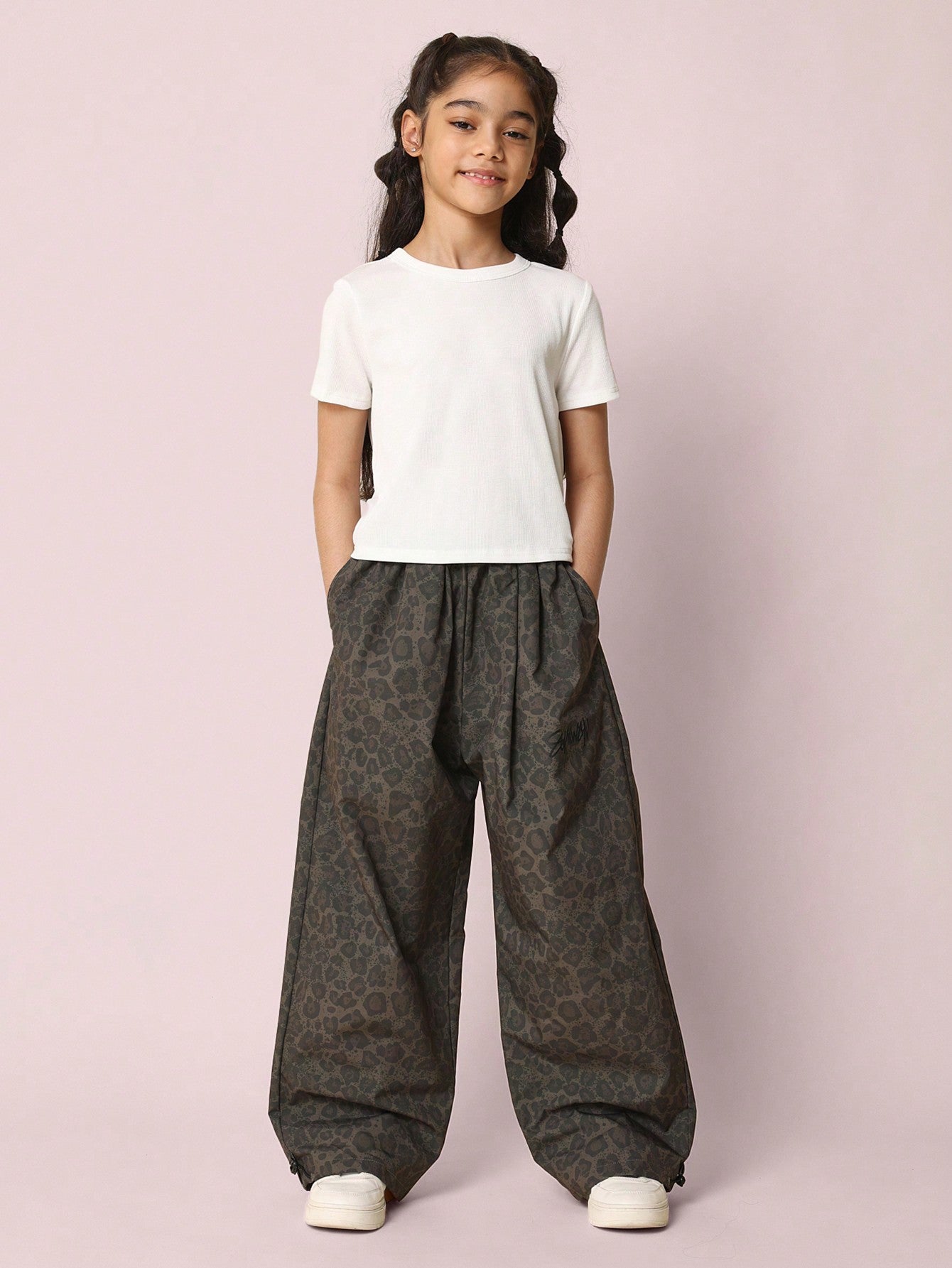 Tween Girls Relaxed Loose Fit Baggy Leopard Printed Pant